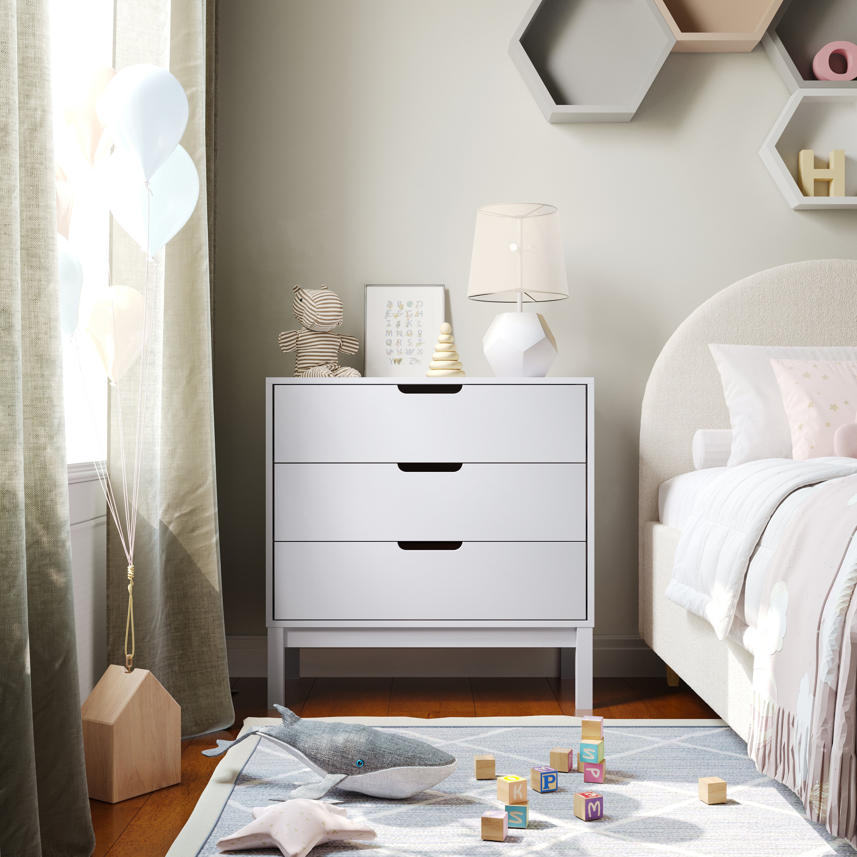 Dallas Wooden 3-Drawer Dresser for Bedroom, Chest of Drawers for Kids