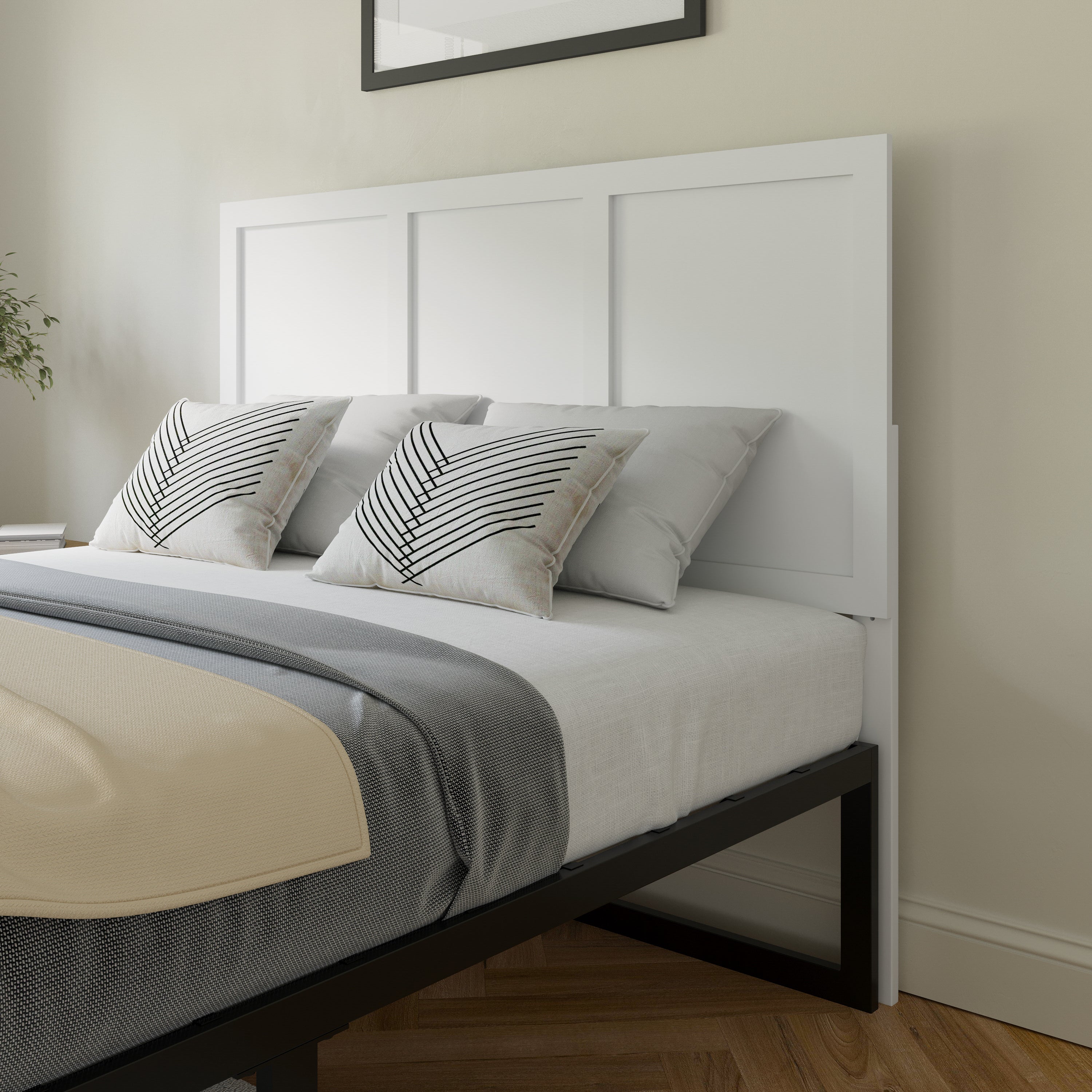 Oliver Paneled Wooden Adjustable Headboard for Universal Metal Bed Frames