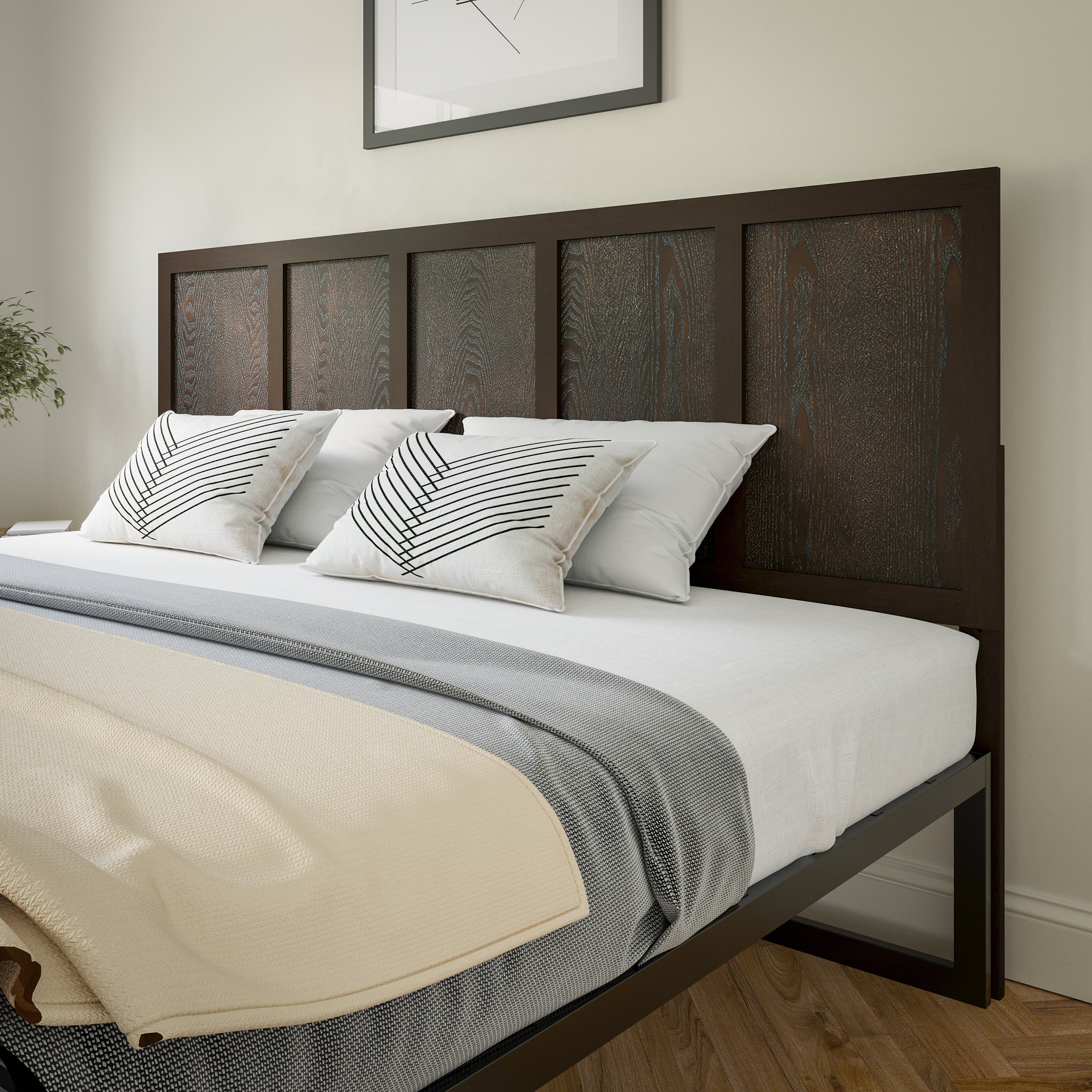 Oliver Paneled Wooden Adjustable Headboard for Universal Metal Bed Frames