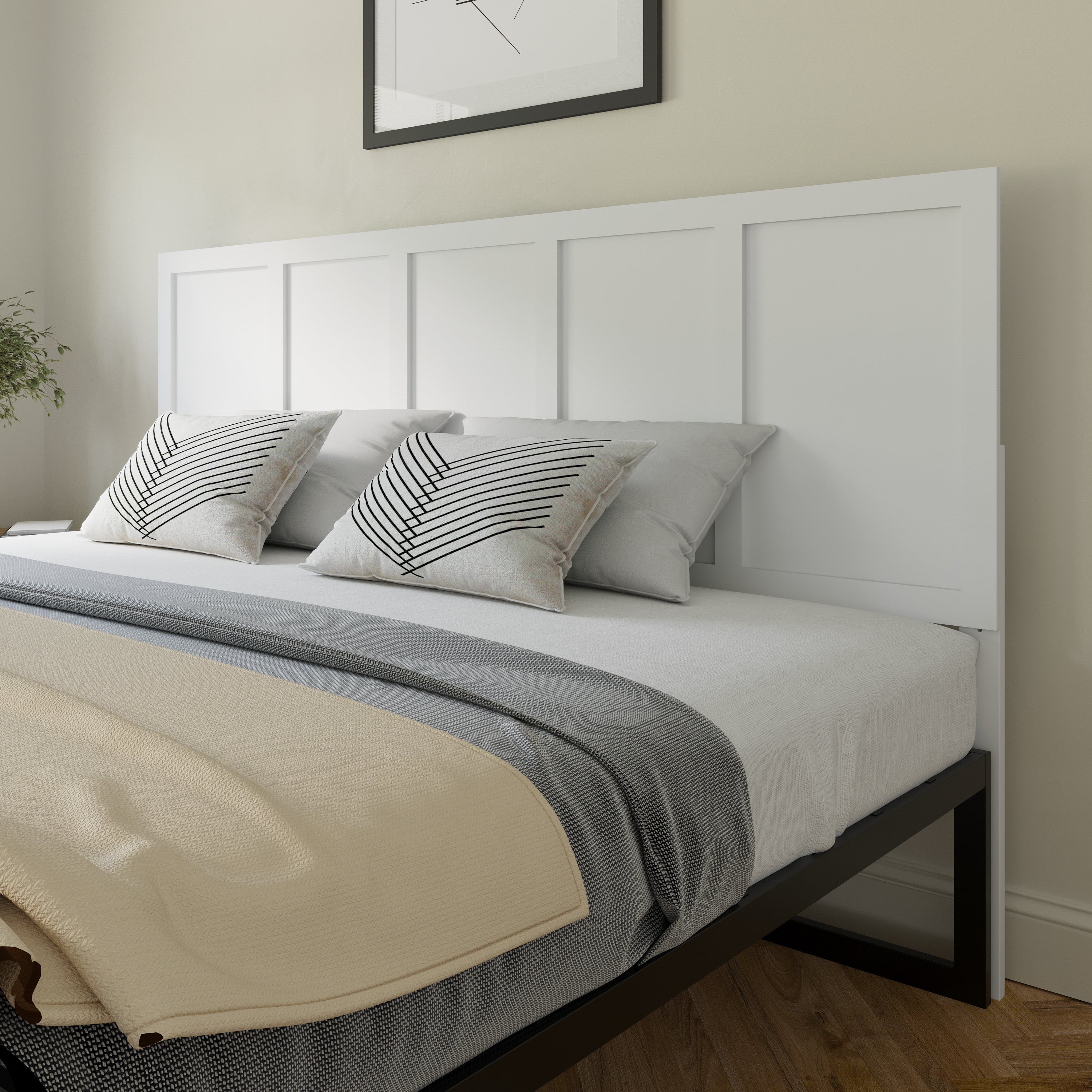Oliver Paneled Wooden Adjustable Headboard for Universal Metal Bed Frames