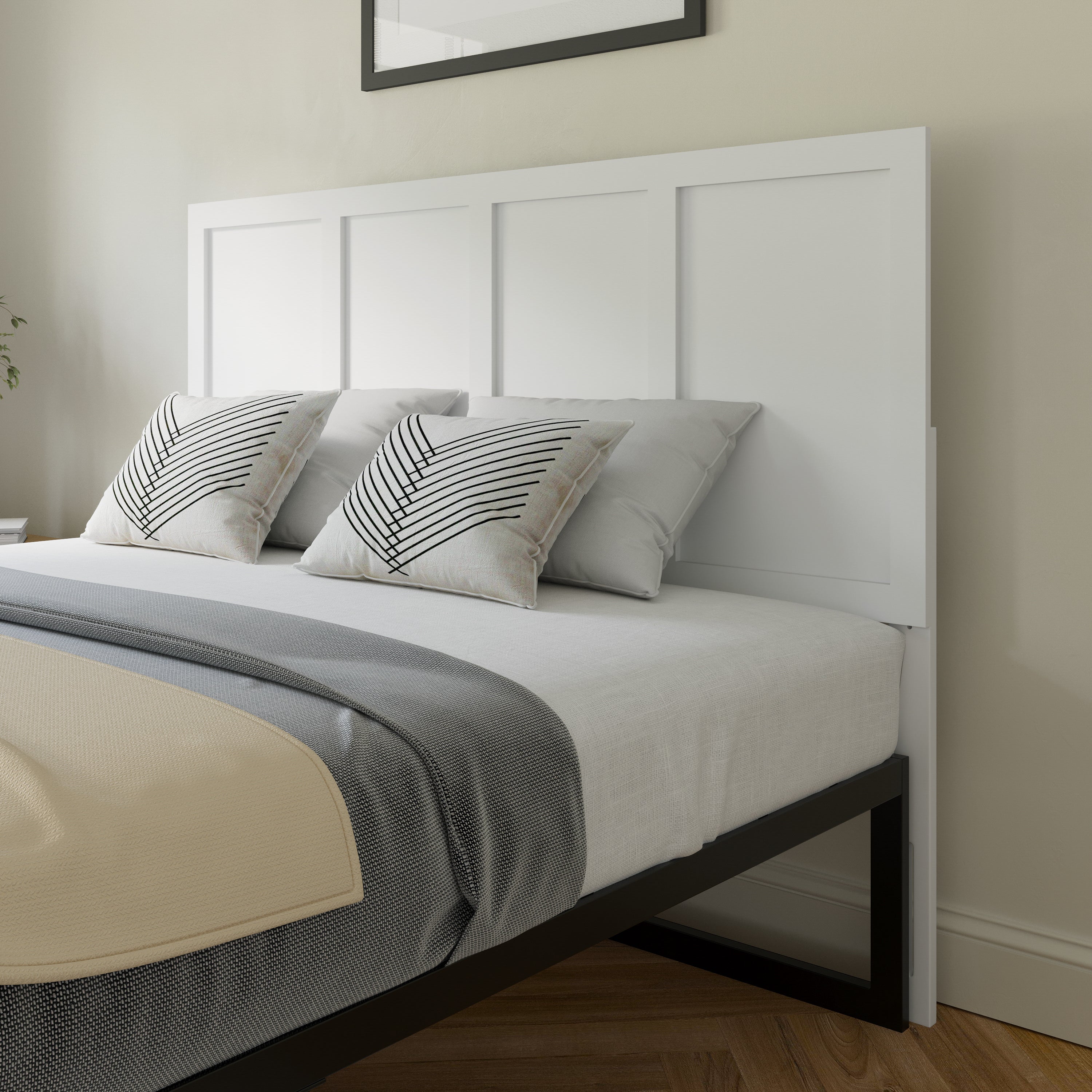 Oliver Paneled Wooden Adjustable Headboard for Universal Metal Bed Frames