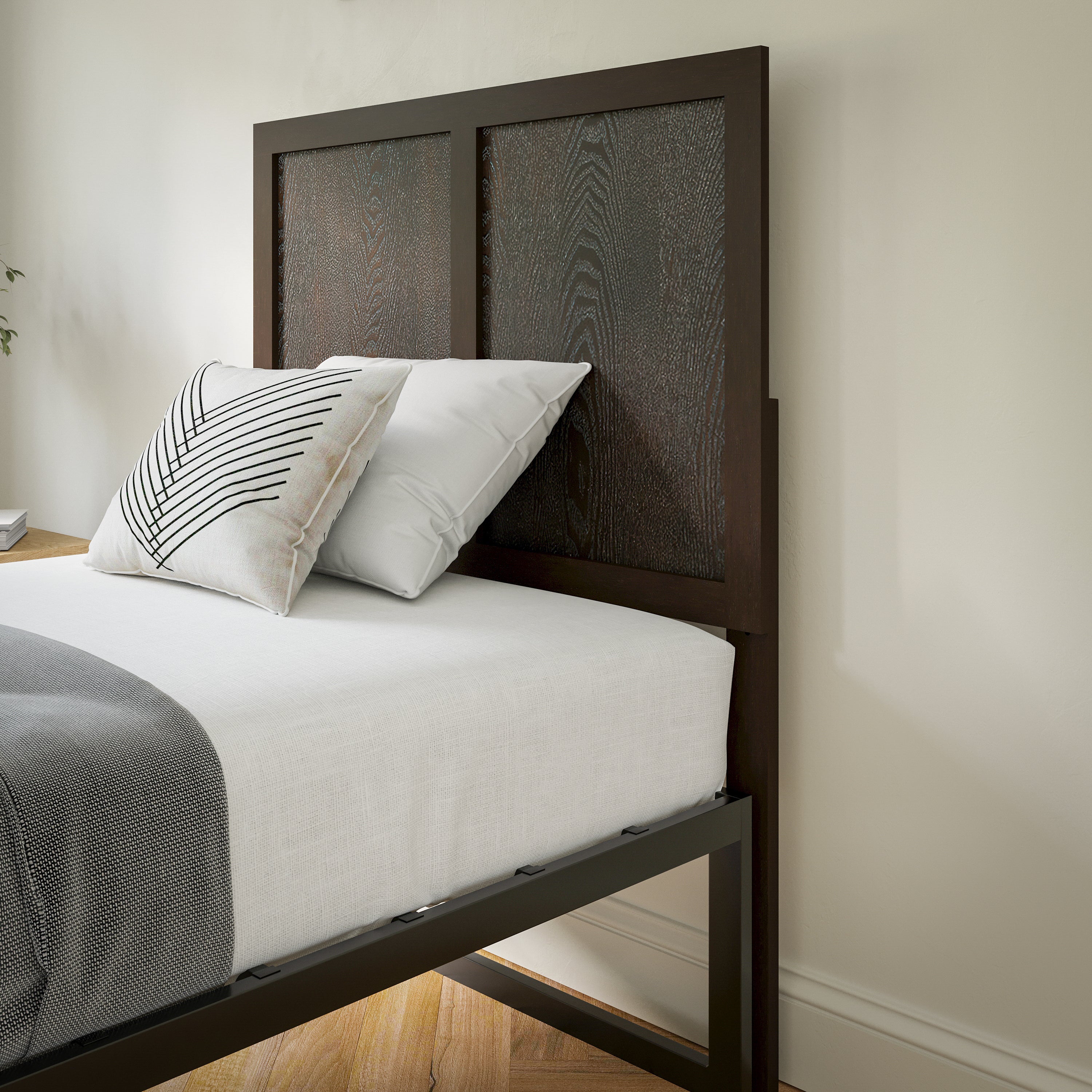 Oliver Paneled Wooden Adjustable Headboard for Universal Metal Bed Frames