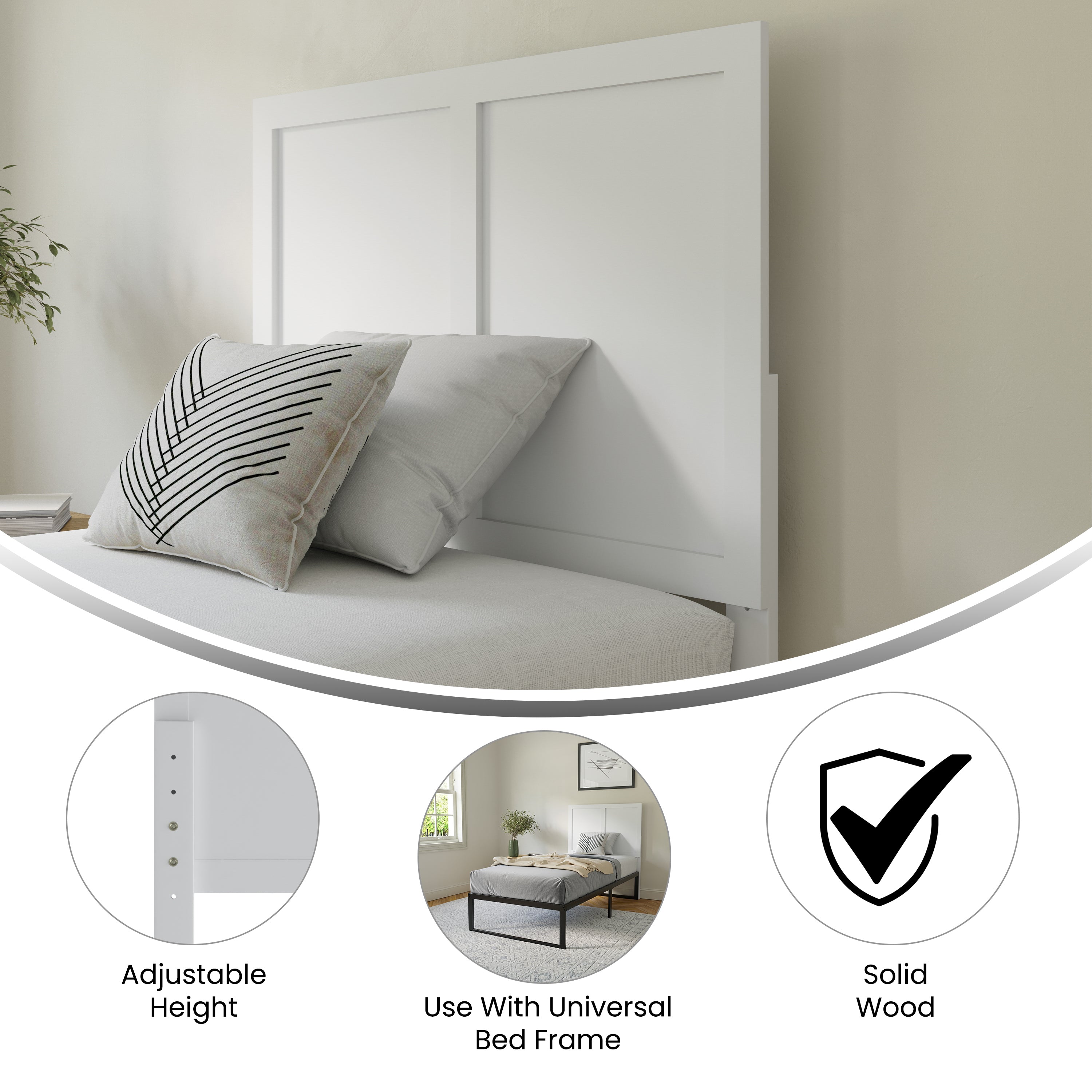 Oliver Paneled Wooden Adjustable Headboard for Universal Metal Bed Frames