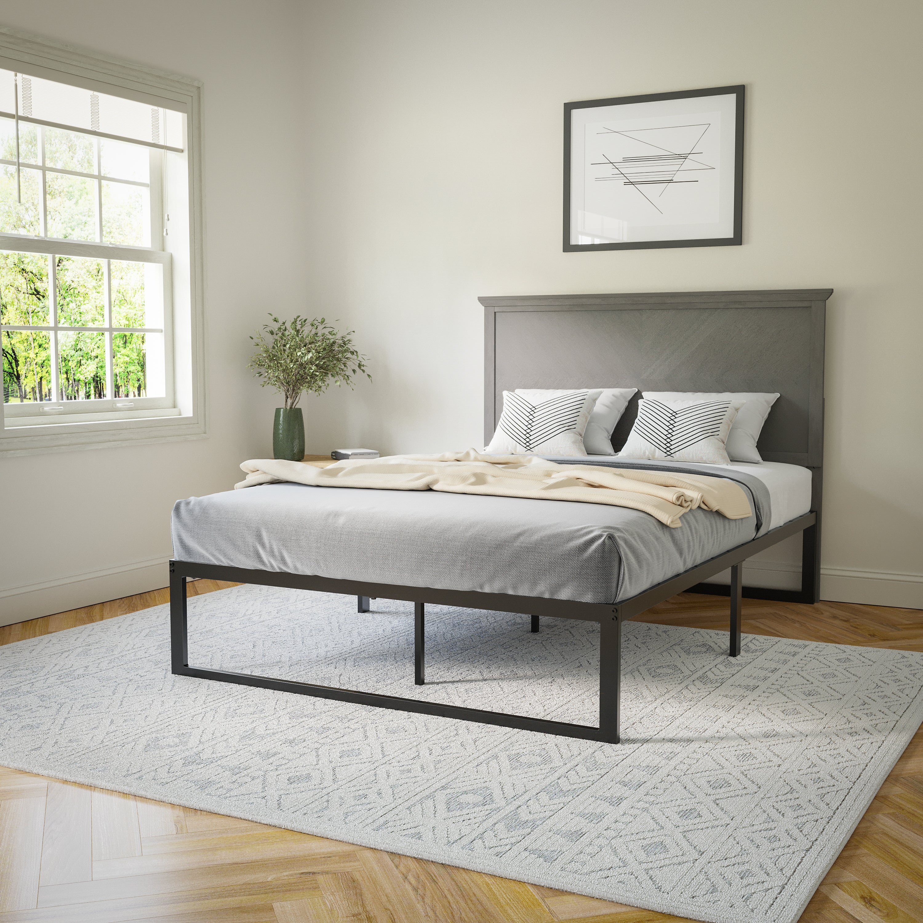 Fiona Herring Bone Wooden Adjustable Headboard for Universal Metal Bed Frames