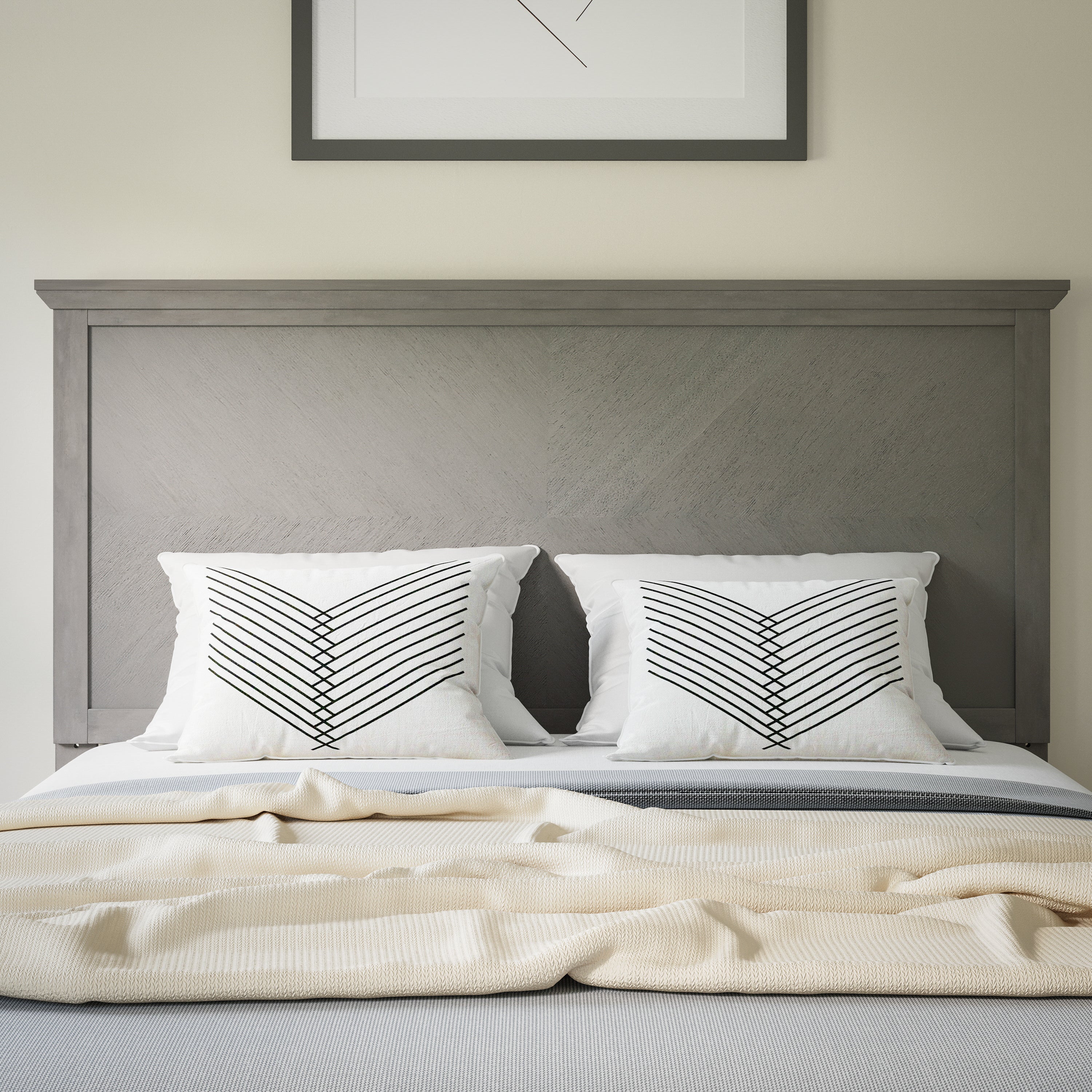Fiona Herring Bone Wooden Adjustable Headboard for Universal Metal Bed Frames