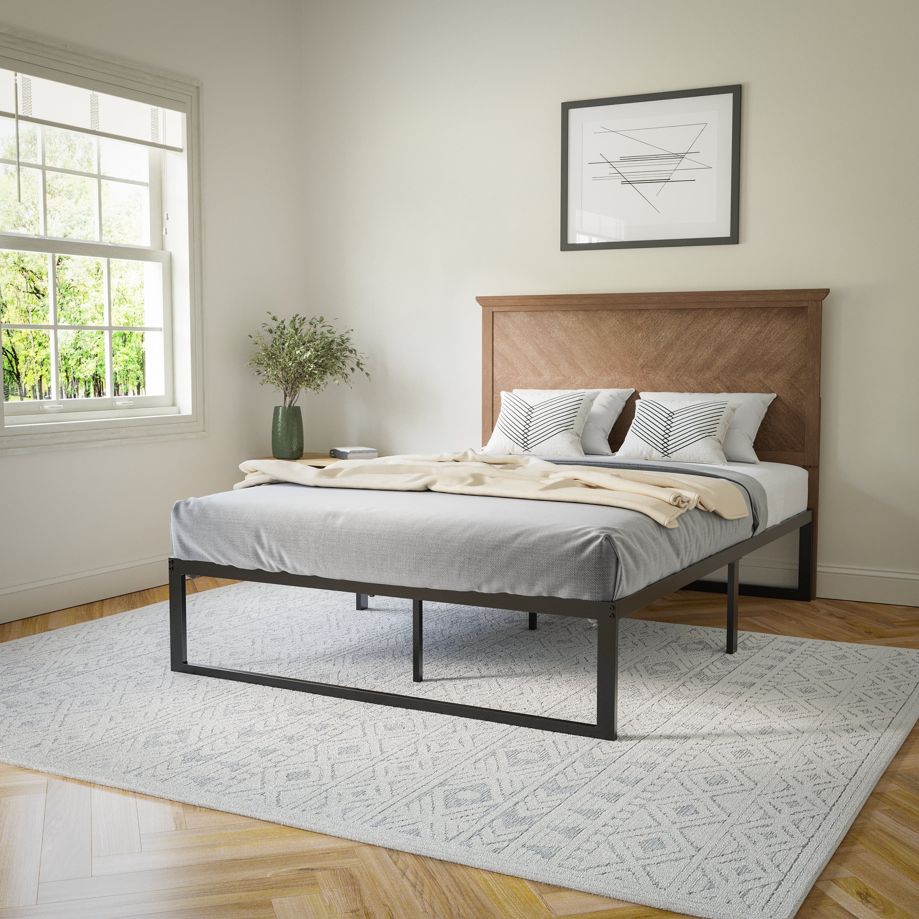 Fiona Herring Bone Wooden Adjustable Headboard for Universal Metal Bed Frames