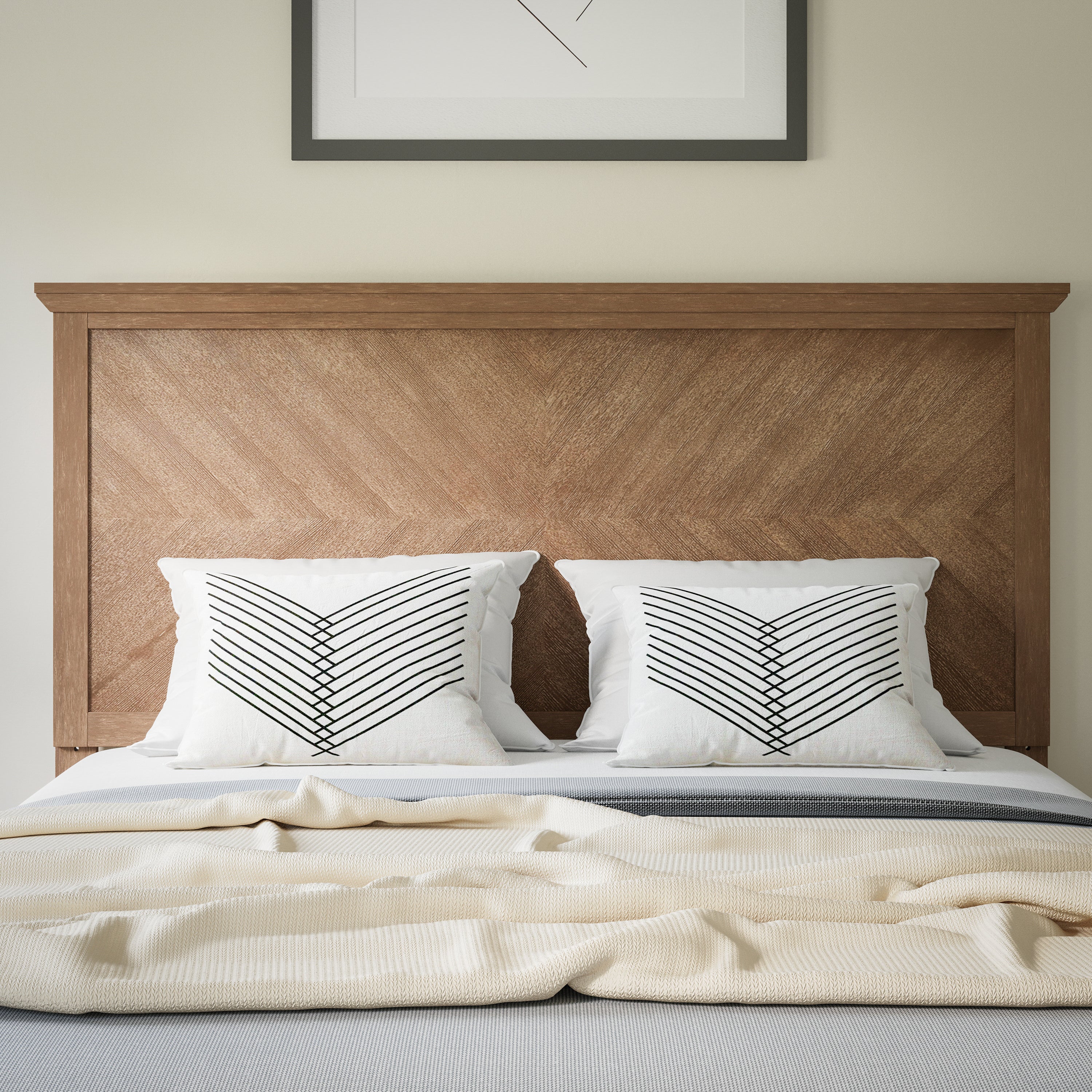 Fiona Herring Bone Wooden Adjustable Headboard for Universal Metal Bed Frames