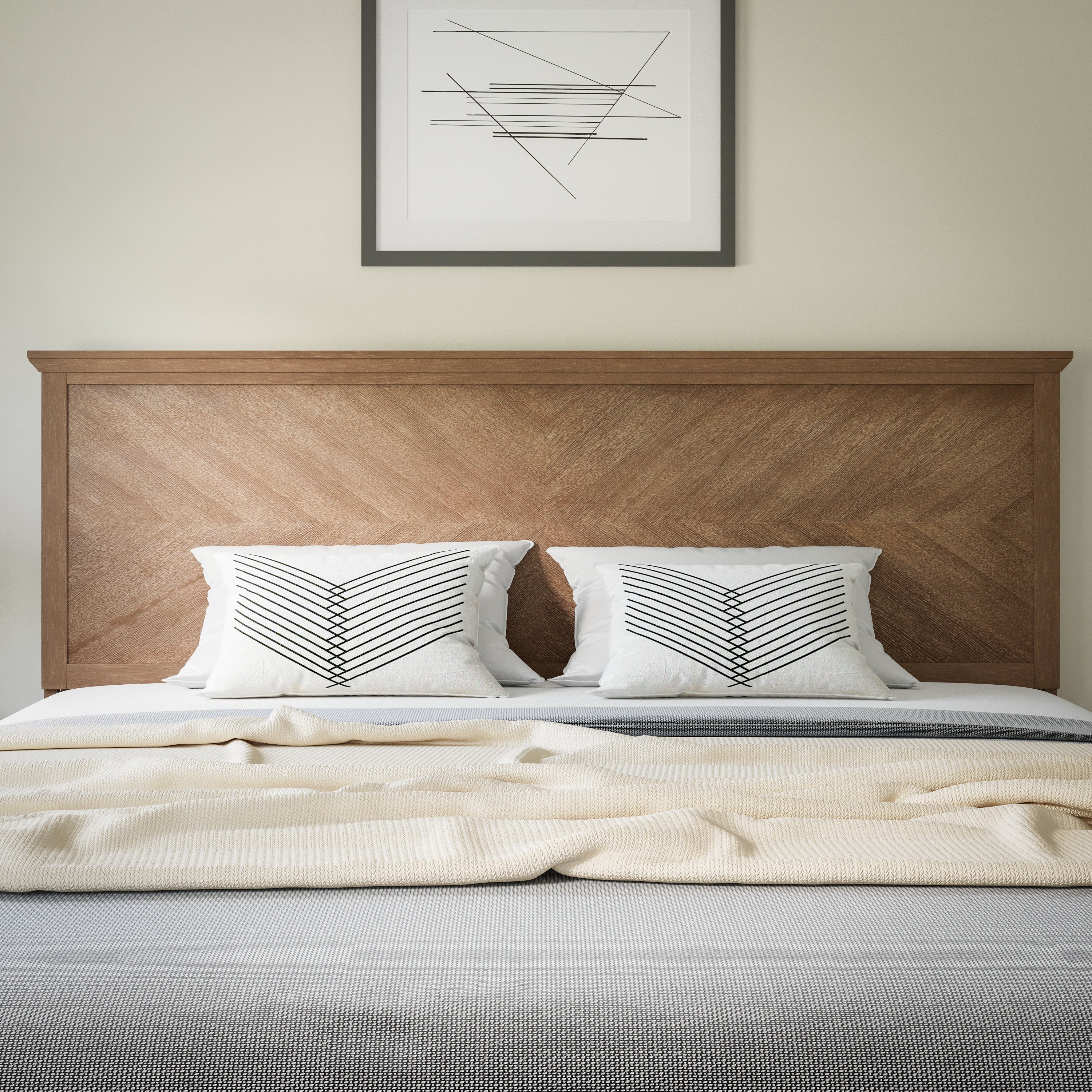 Fiona Herring Bone Wooden Adjustable Headboard for Universal Metal Bed Frames