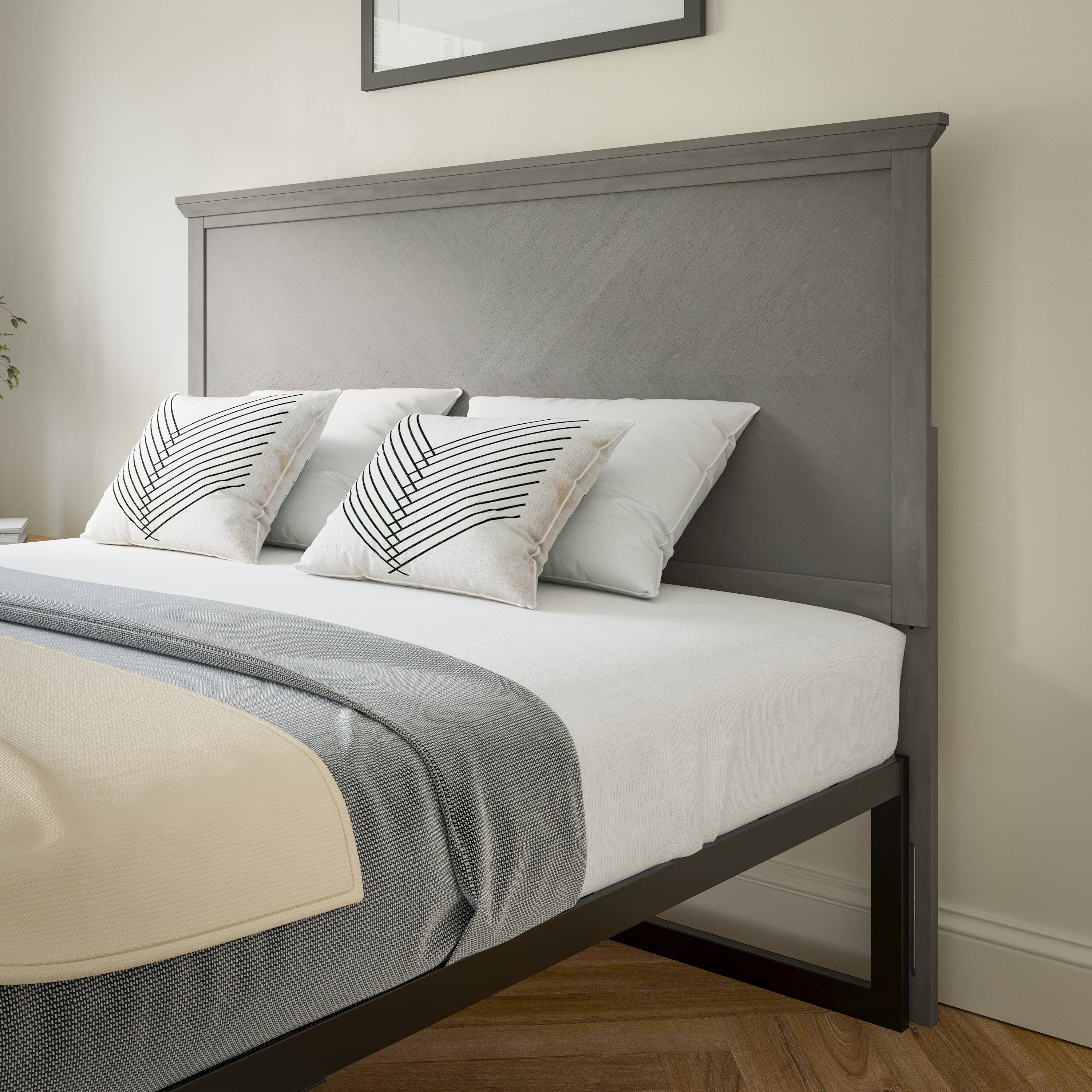 Fiona Herring Bone Wooden Adjustable Headboard for Universal Metal Bed Frames