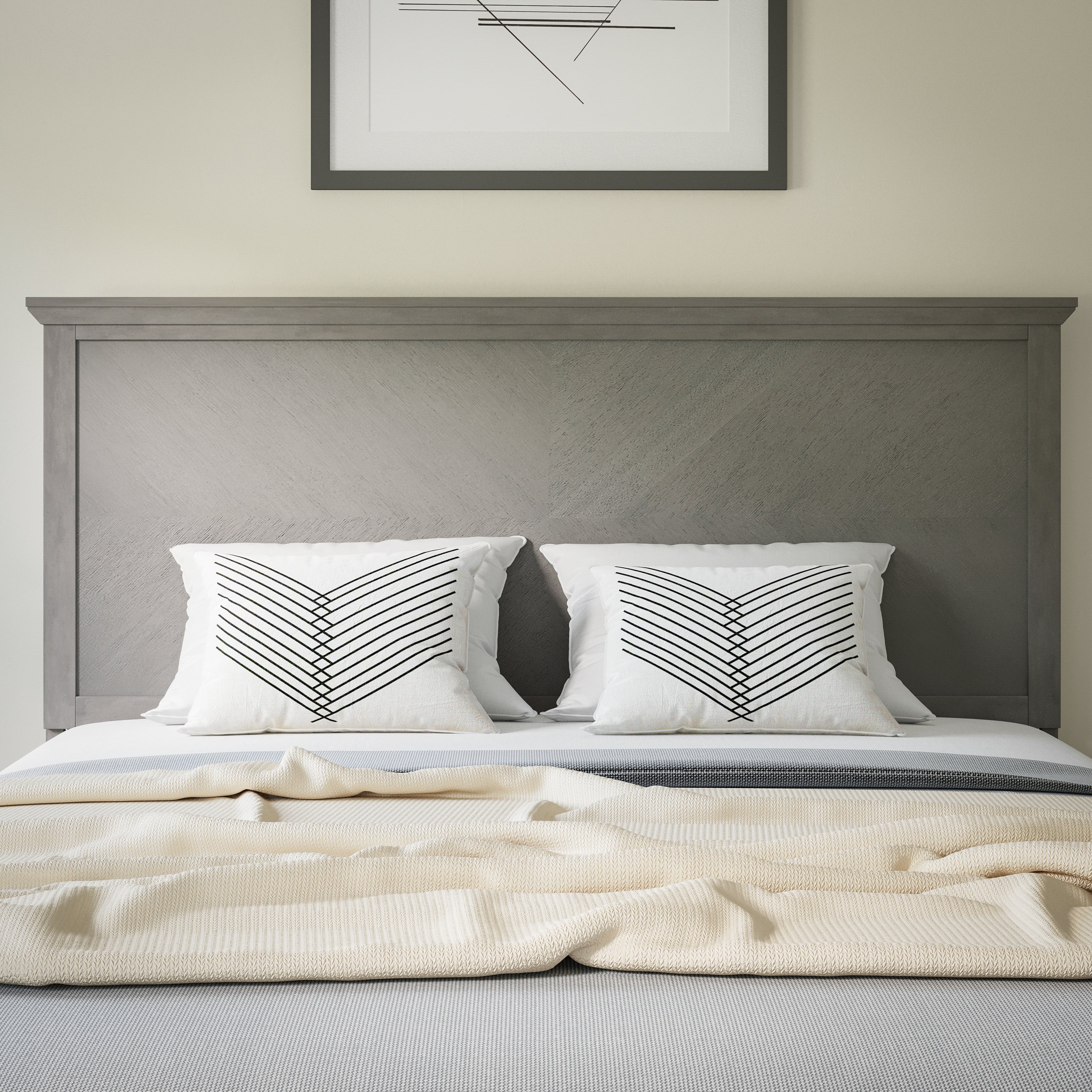 Fiona Herring Bone Wooden Adjustable Headboard for Universal Metal Bed Frames