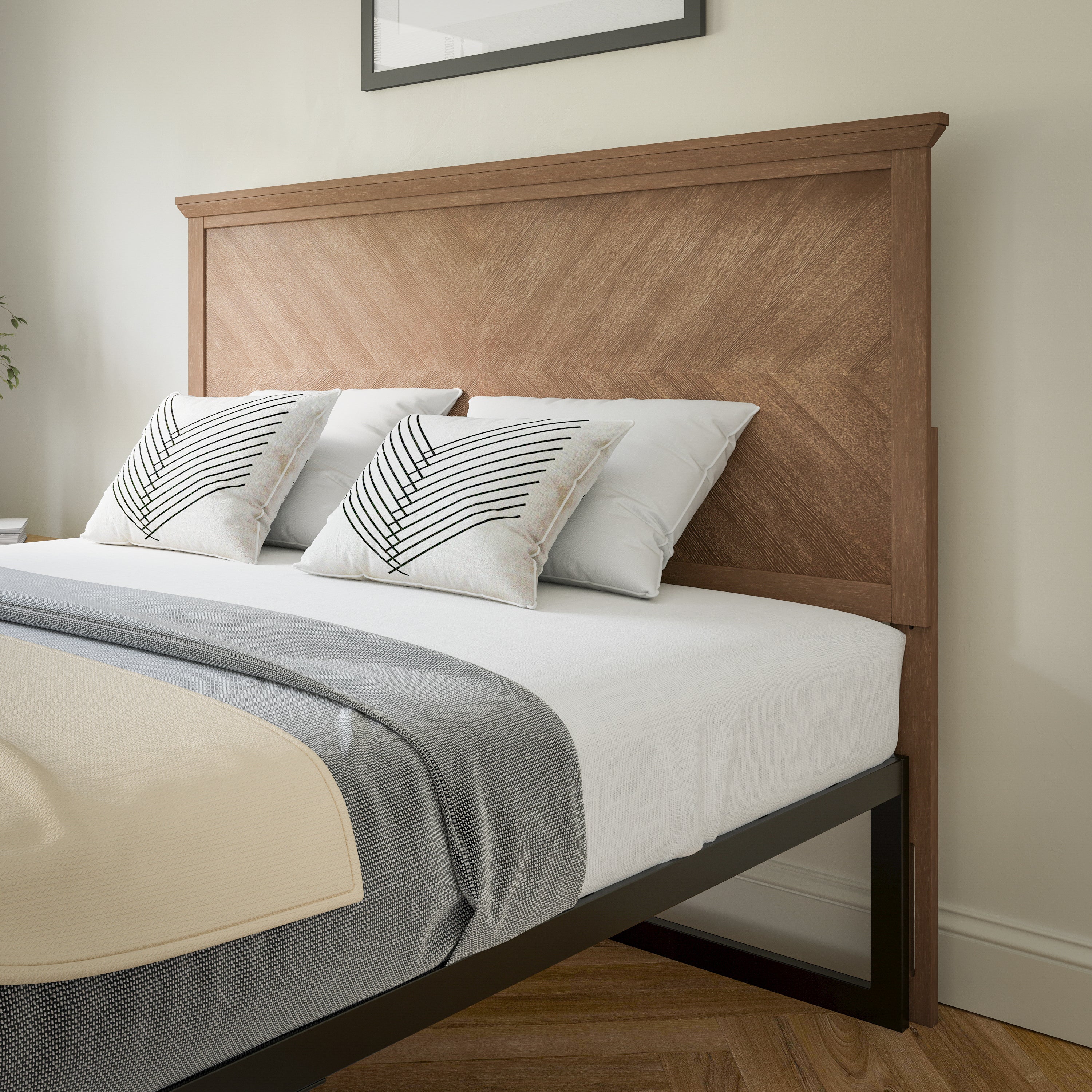 Fiona Herring Bone Wooden Adjustable Headboard for Universal Metal Bed Frames