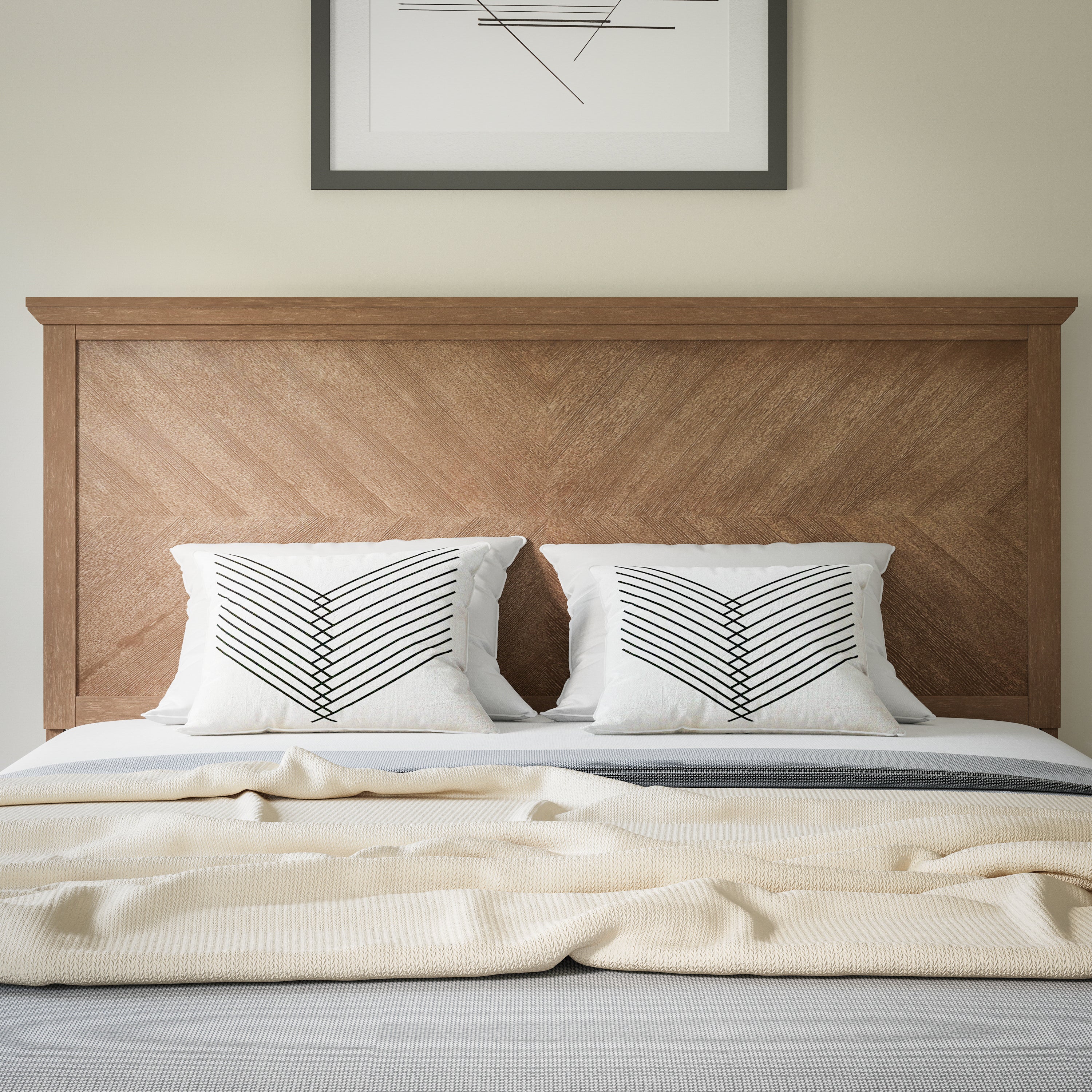 Fiona Herring Bone Wooden Adjustable Headboard for Universal Metal Bed Frames
