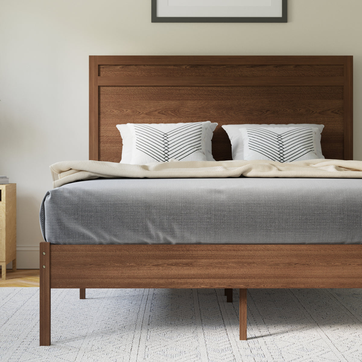 Kingston Solid Wood Platform Bed with Wooden Slats and Headboard, No Box Spring Needed