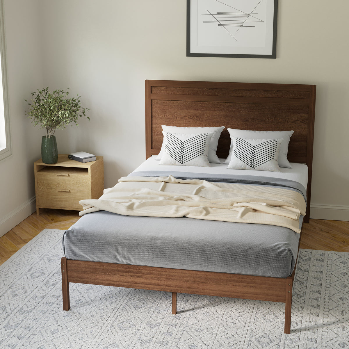 Kingston Solid Wood Platform Bed with Wooden Slats and Headboard, No Box Spring Needed