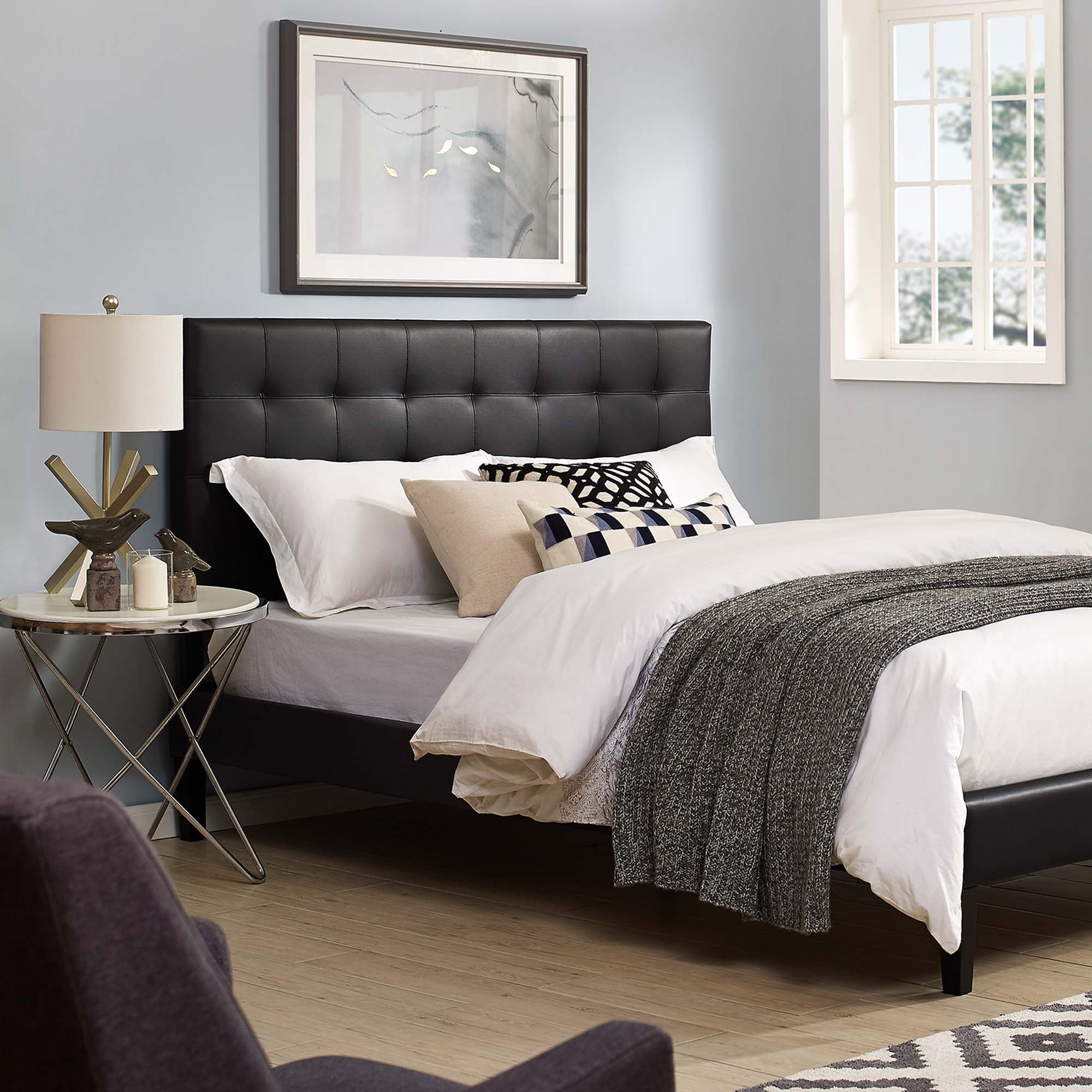 Paisley Tufted Upholstered Faux Leather and Headboard
