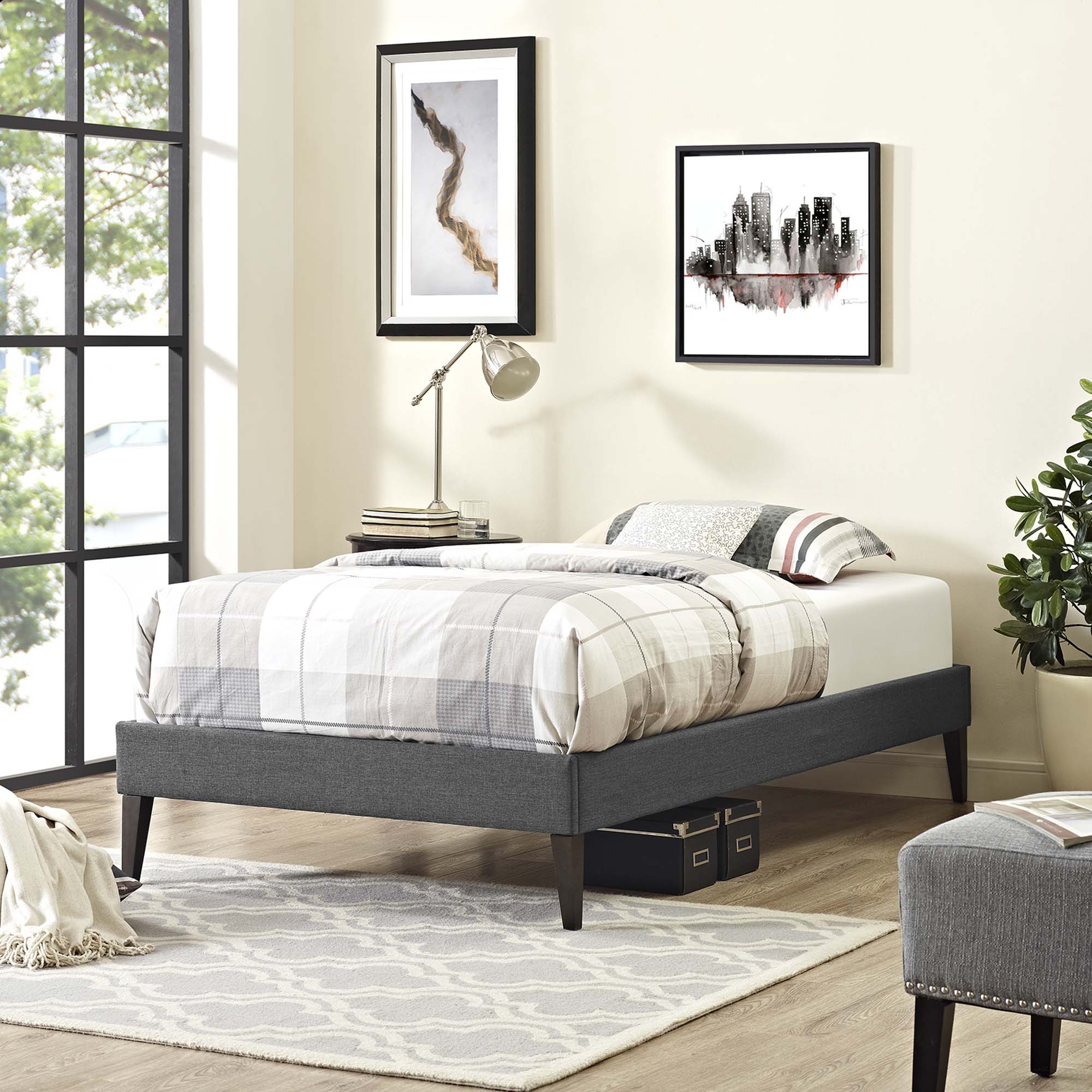 Tessie Fabric Bed Frame with Squared Tapered Legs
