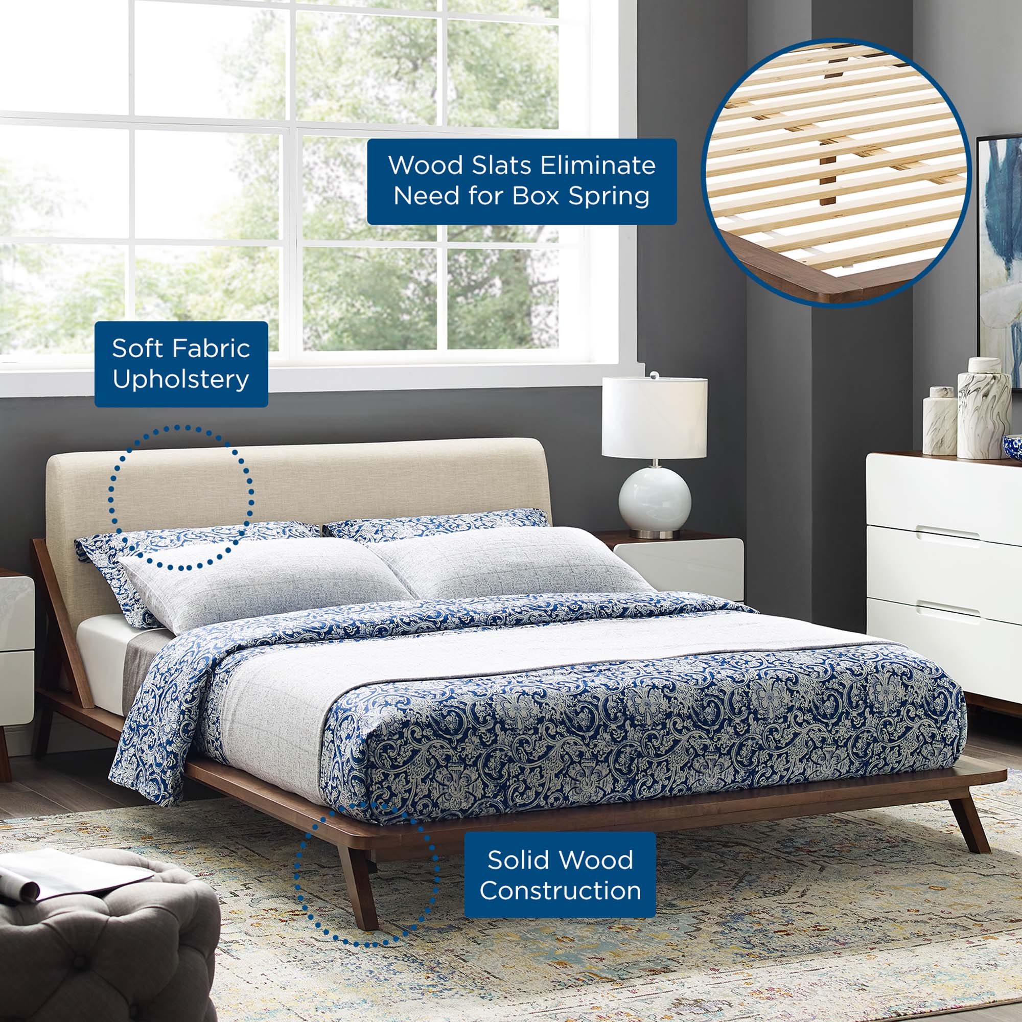 Luella Upholstered Fabric Platform Bed