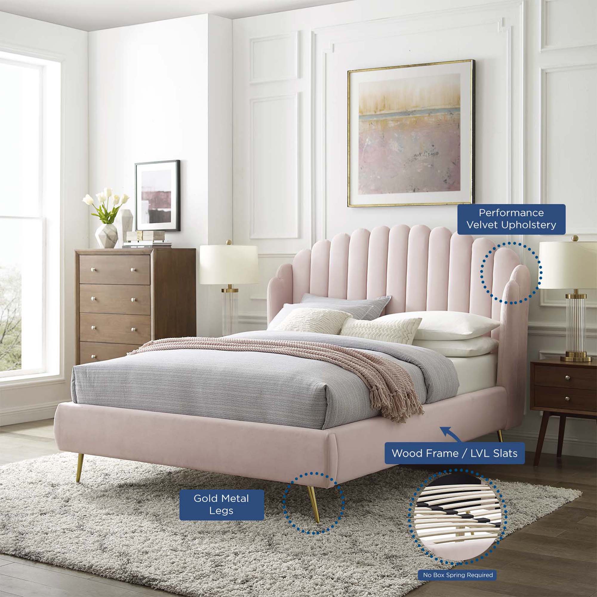 Lana Performance Velvet Wingback Platform Bed