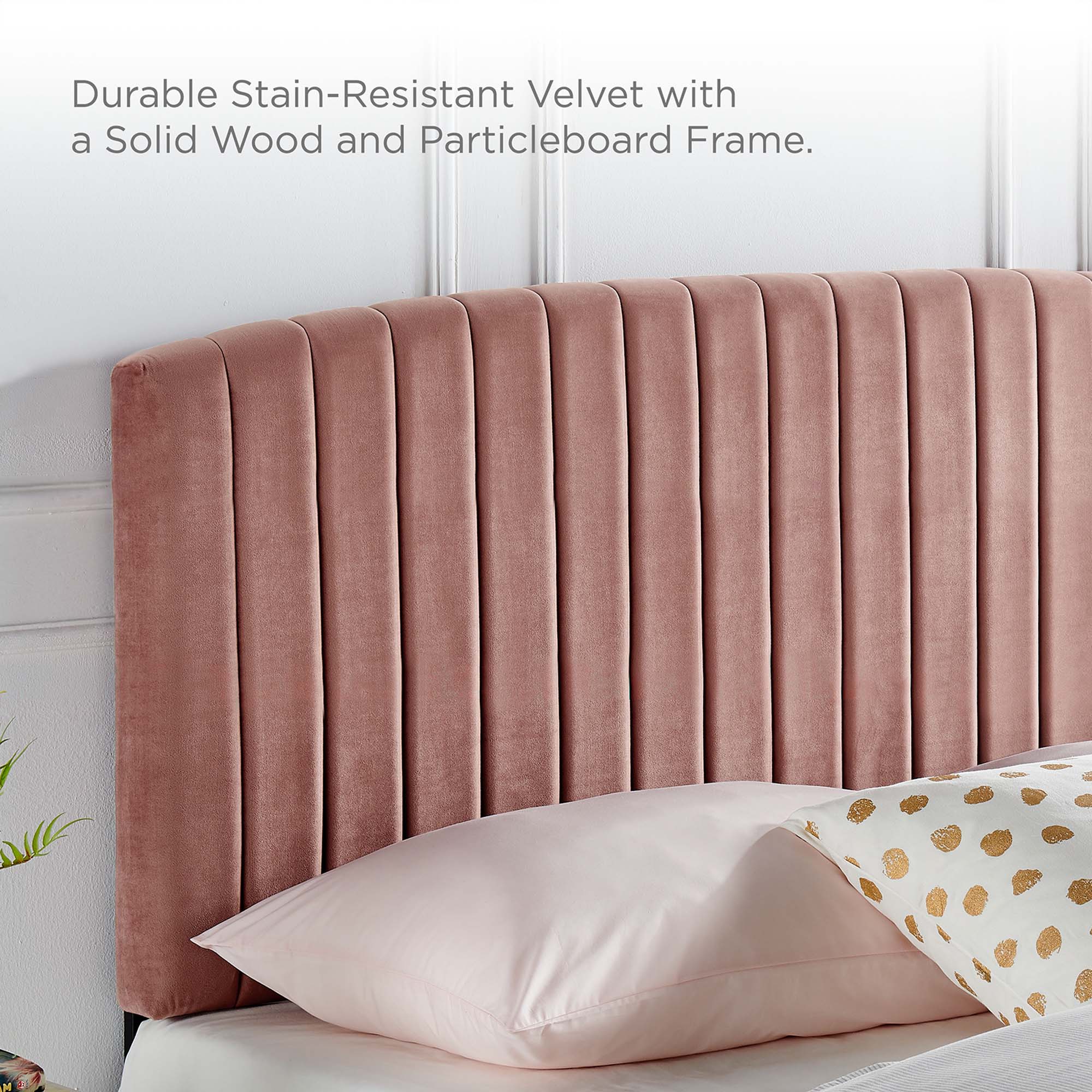 Alessi Tapered Wood Leg Performance Velvet Platform Bed