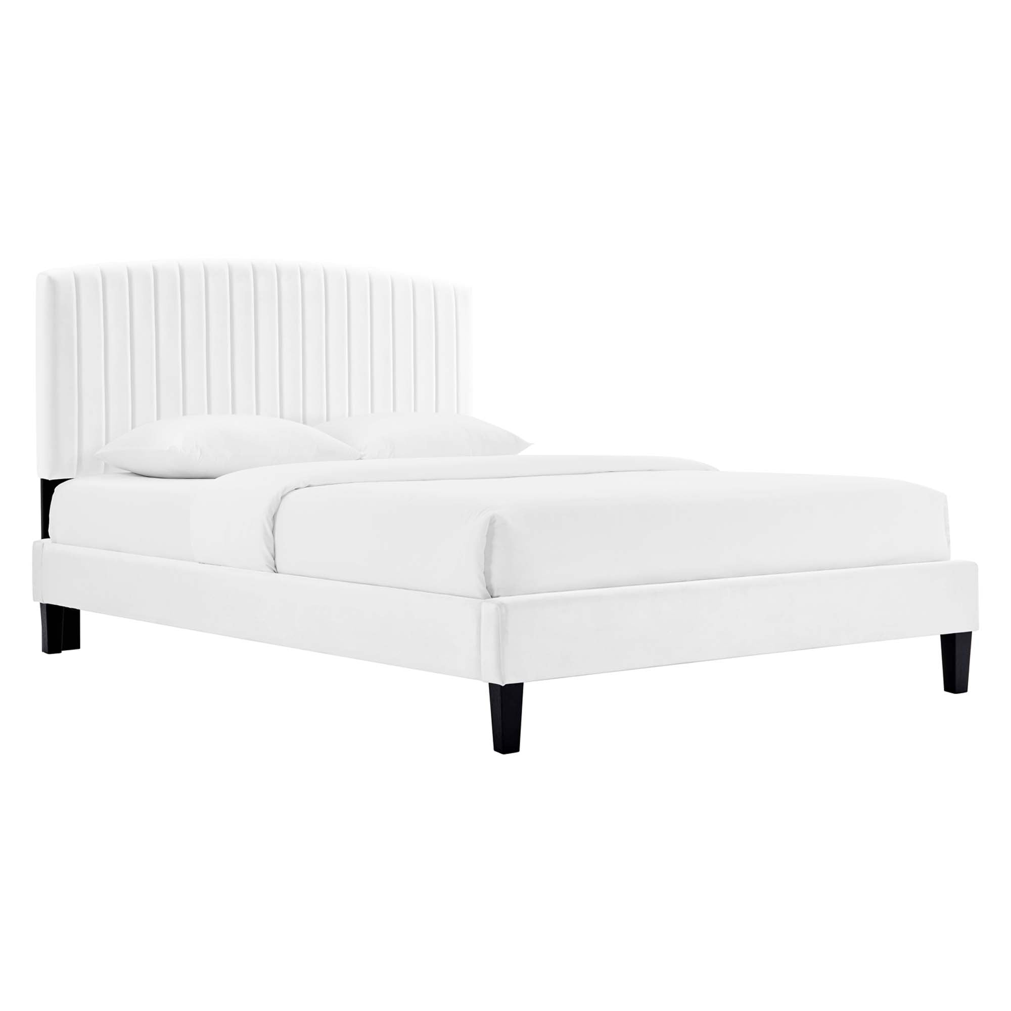 Alessi Tapered Wood Leg Performance Velvet Platform Bed