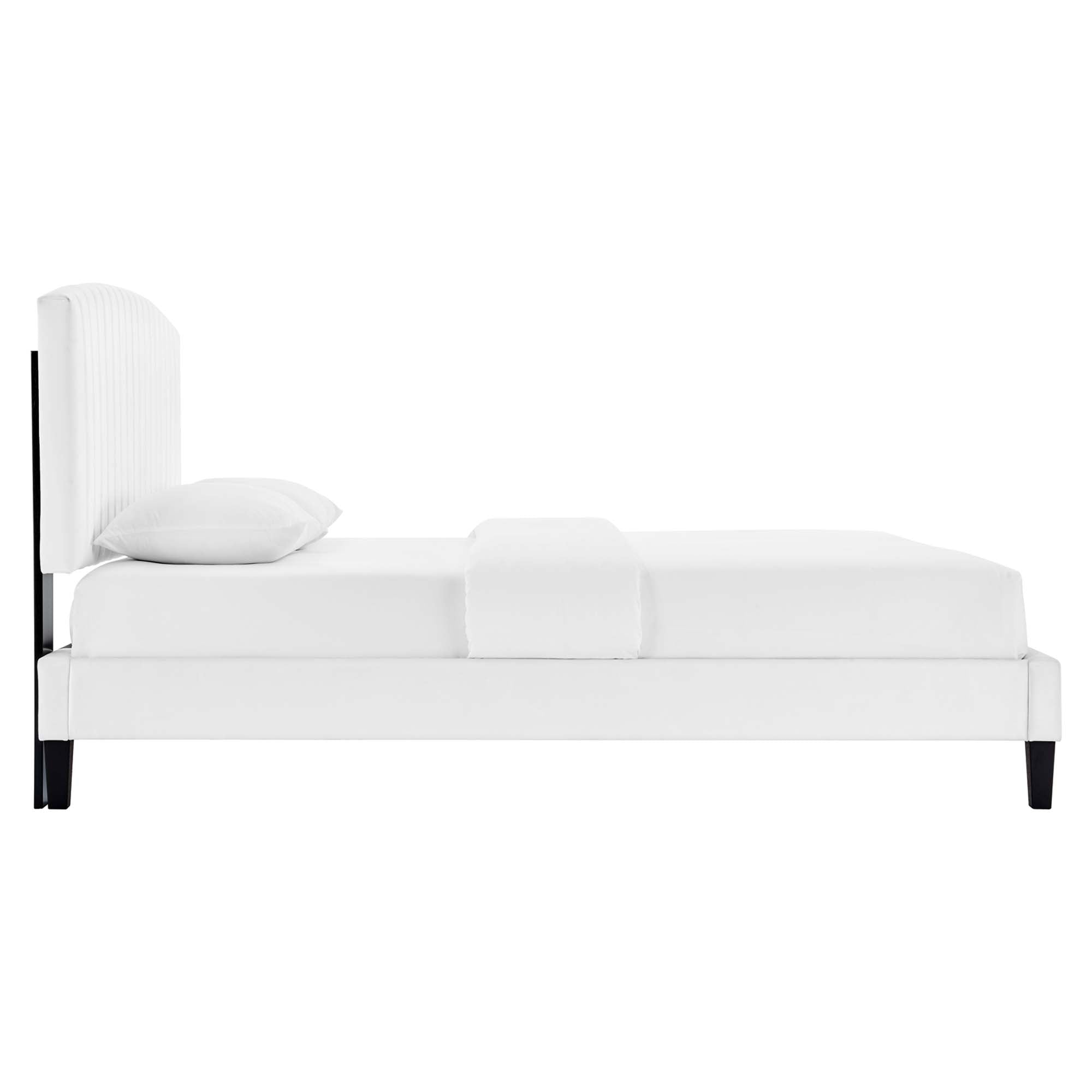 Alessi Tapered Wood Leg Performance Velvet Platform Bed