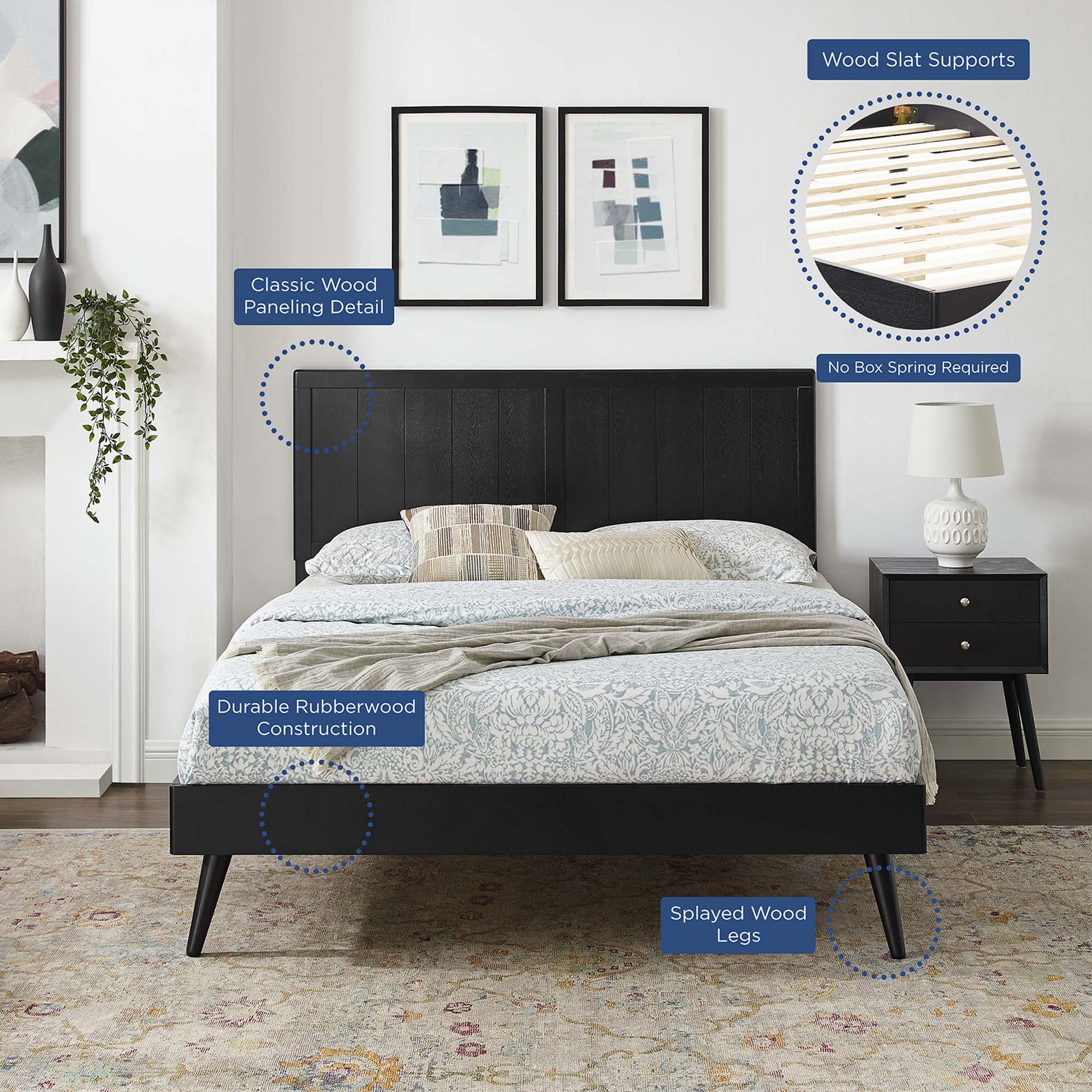 Alana Wood Platform Bed With Splayed Legs