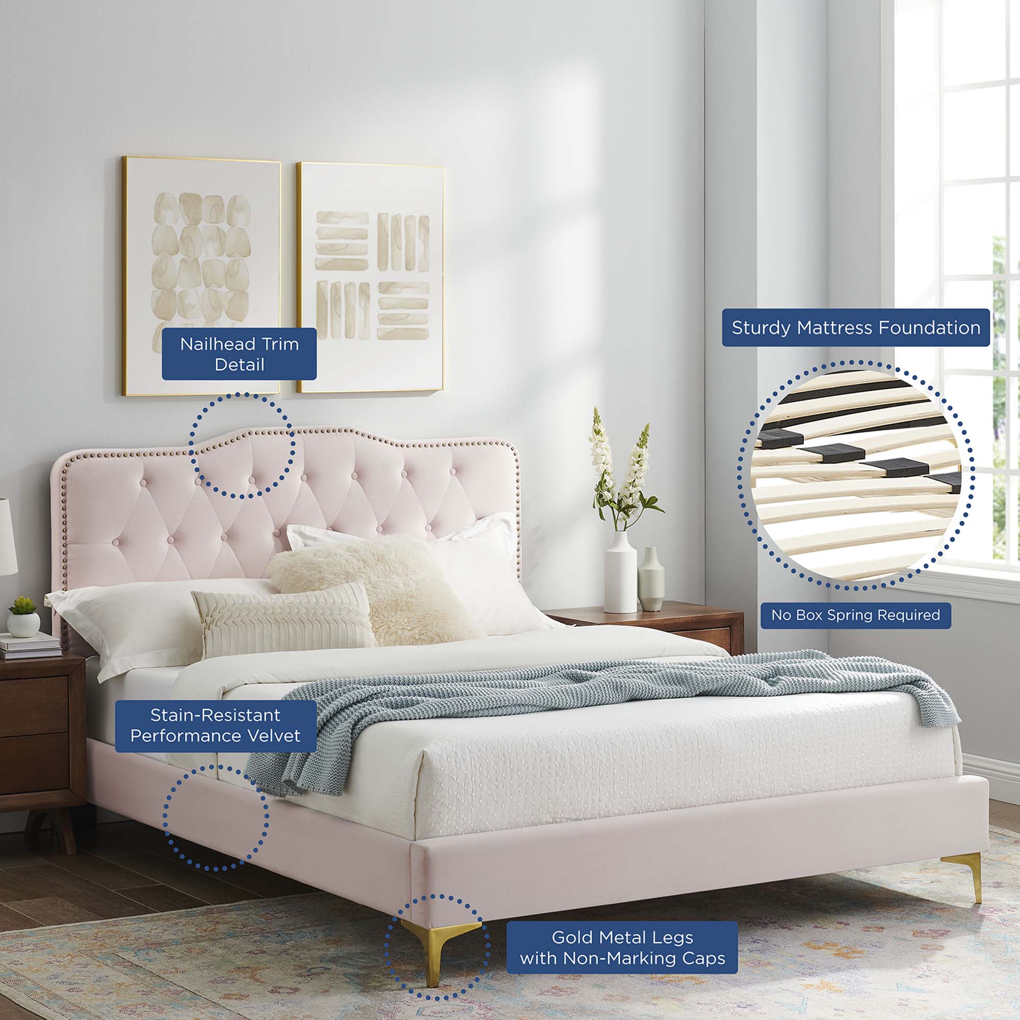Amber Tufted Performance Velvet Platform Bed