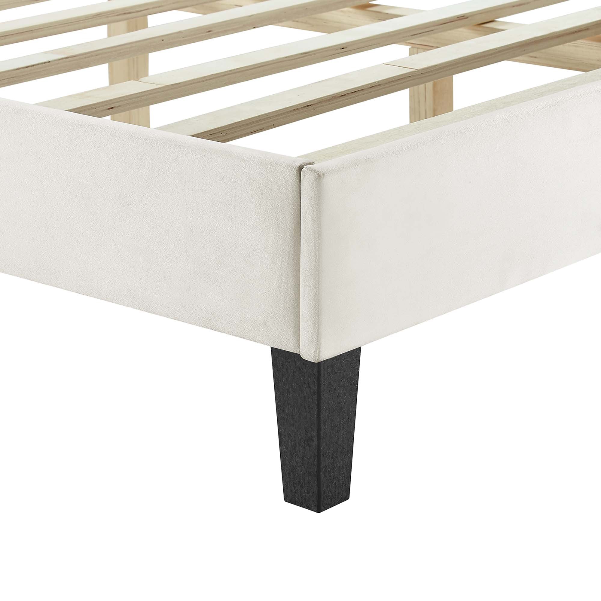 Sofia Tapered Wood Leg Channel Tufted Performance Velvet Platform Bed