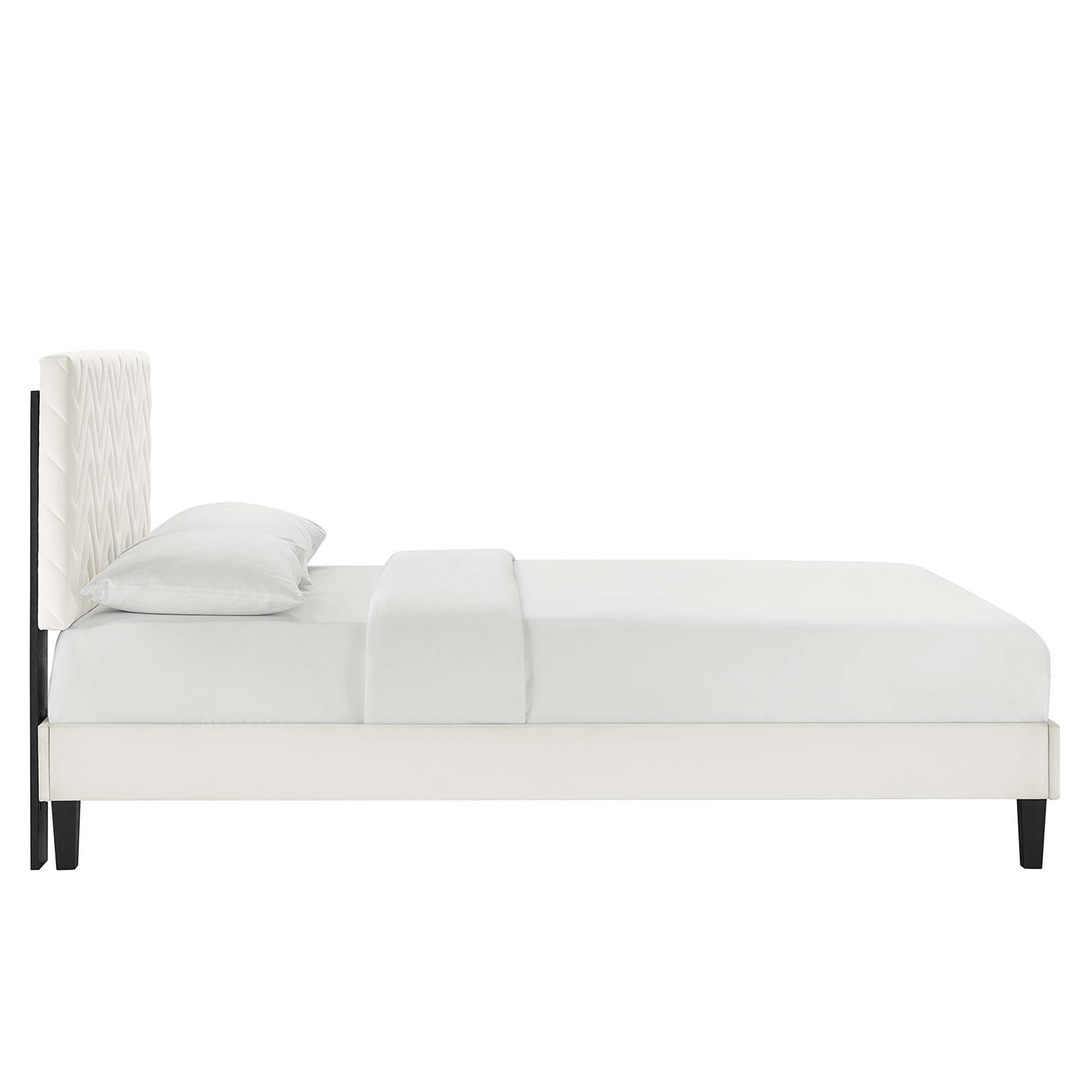 Leah Tapered Wood Leg Chevron Tufted Performance Velvet Platform Bed