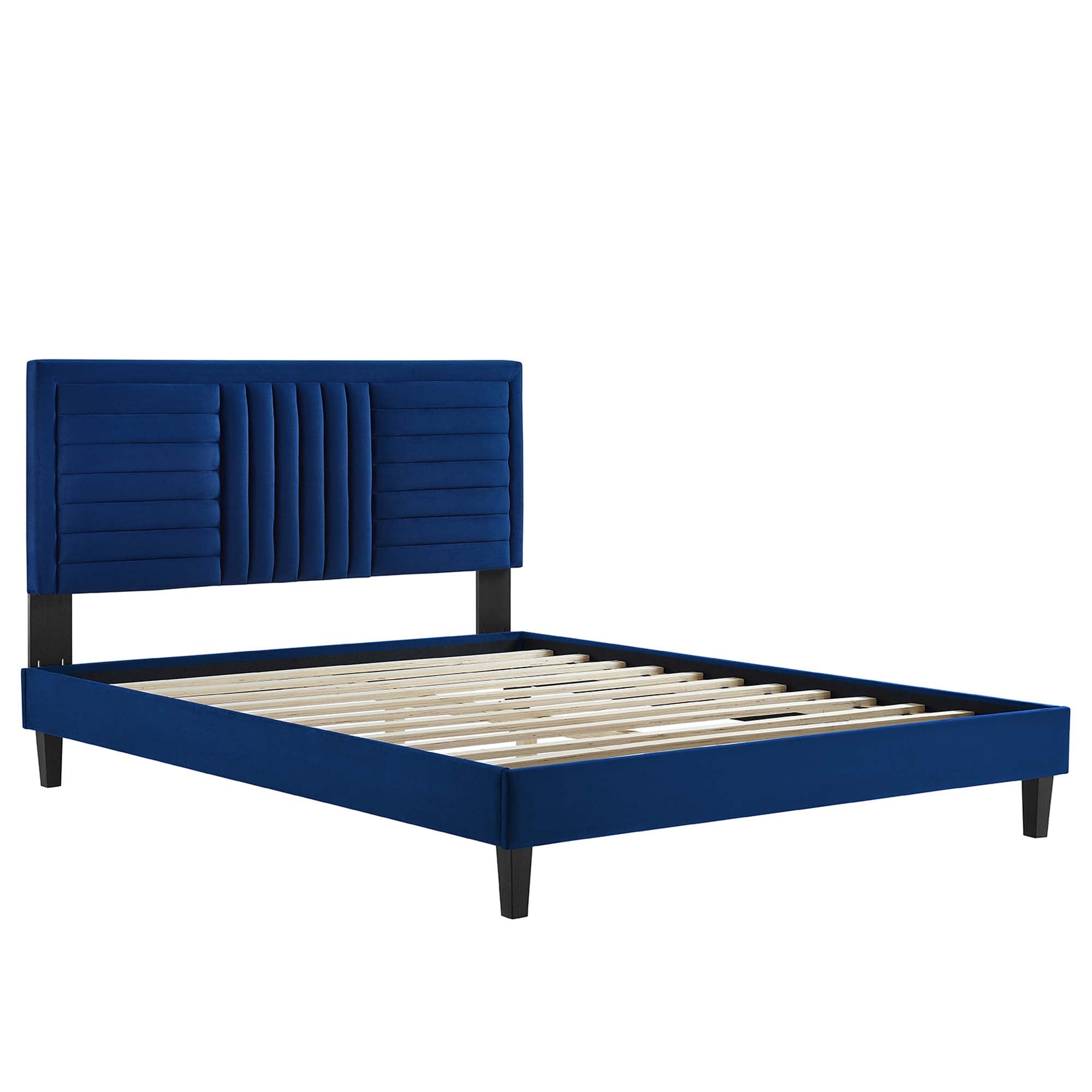 Sofia Tapered Wood Leg Channel Tufted Performance Velvet Platform Bed