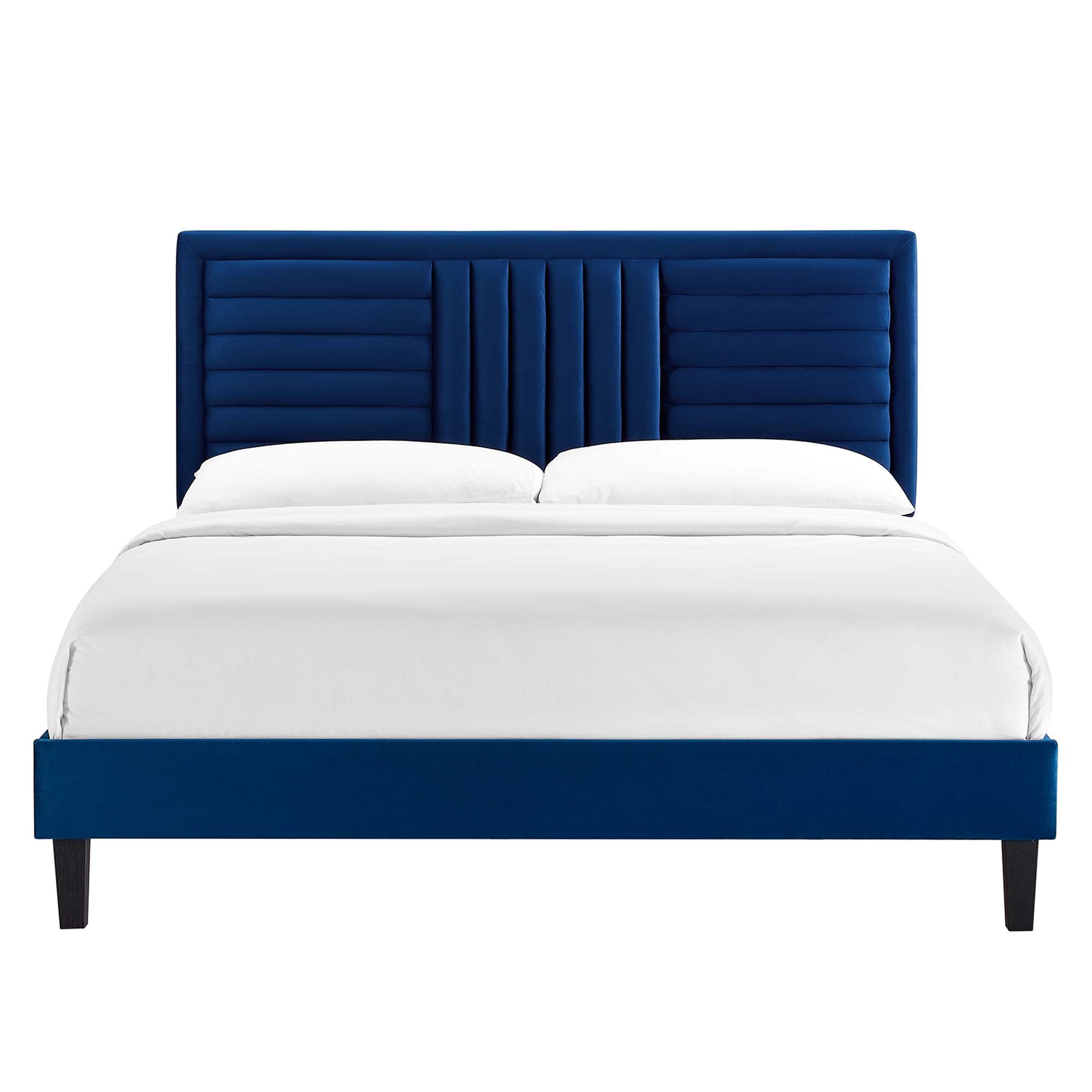 Sofia Tapered Wood Leg Channel Tufted Performance Velvet Platform Bed