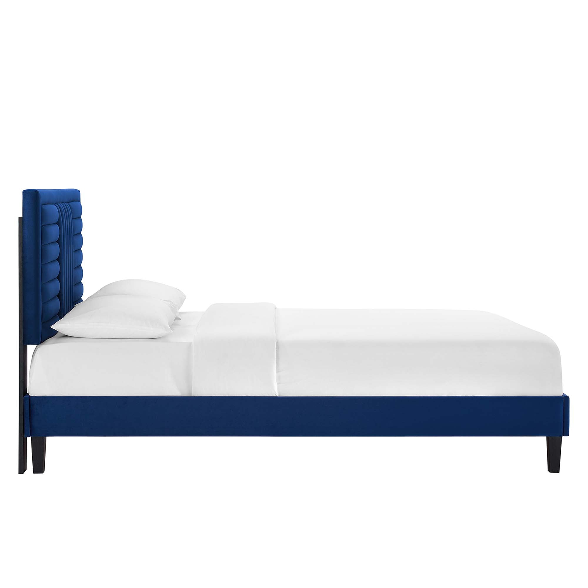 Sofia Tapered Wood Leg Channel Tufted Performance Velvet Platform Bed