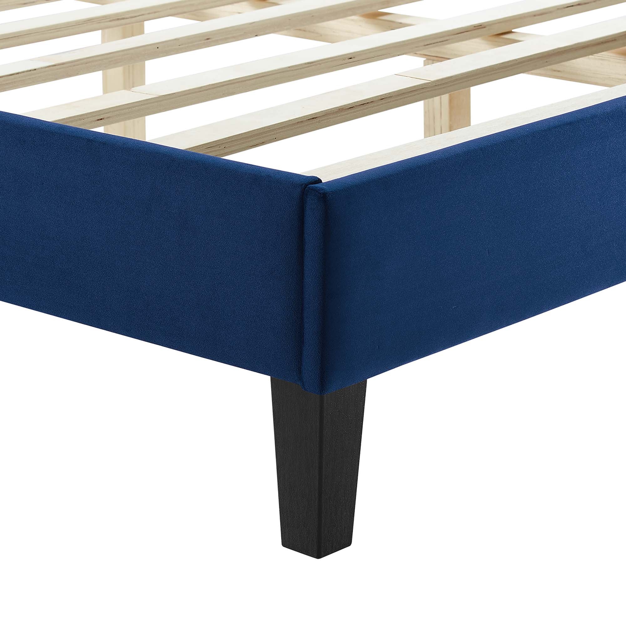 Sofia Tapered Wood Leg Channel Tufted Performance Velvet Platform Bed