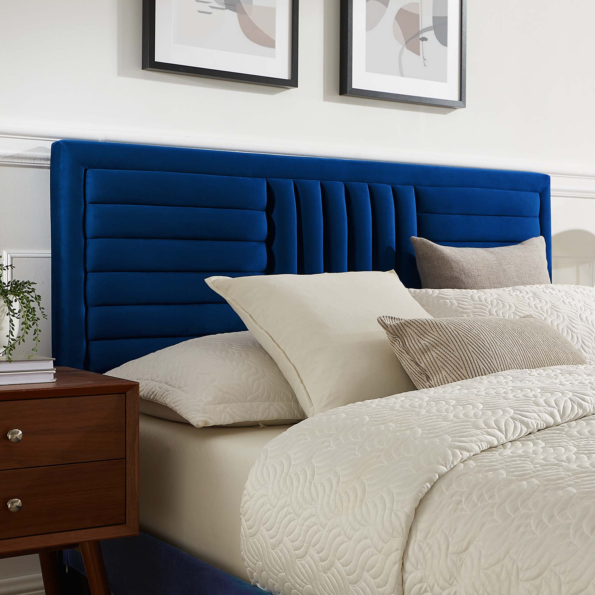 Sofia Tapered Wood Leg Channel Tufted Performance Velvet Platform Bed