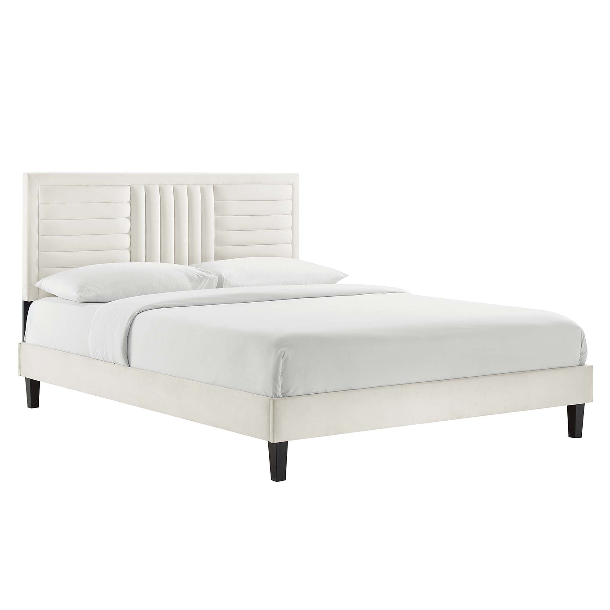Sofia Tapered Wood Leg Channel Tufted Performance Velvet Platform Bed