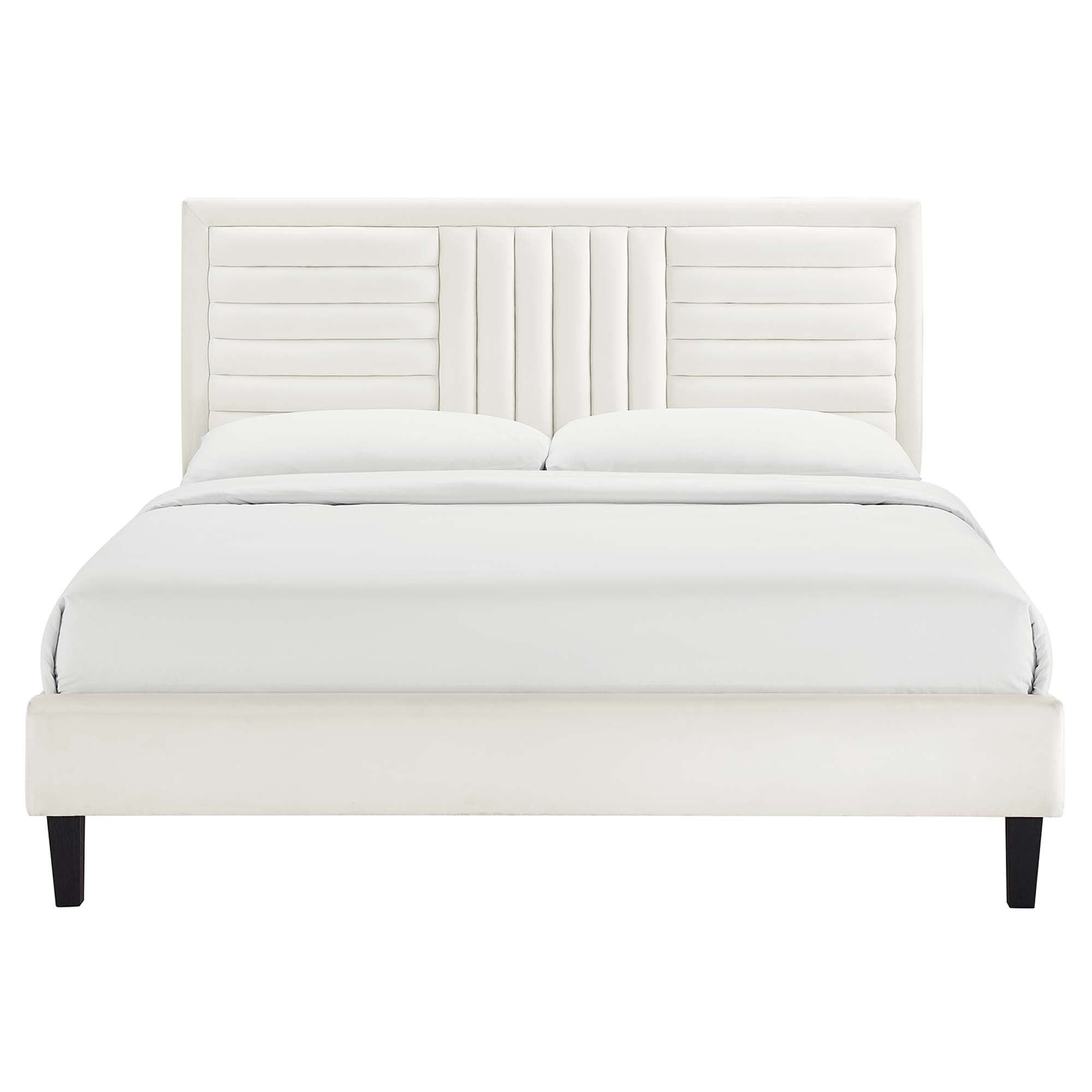 Sofia Tapered Wood Leg Channel Tufted Performance Velvet Platform Bed