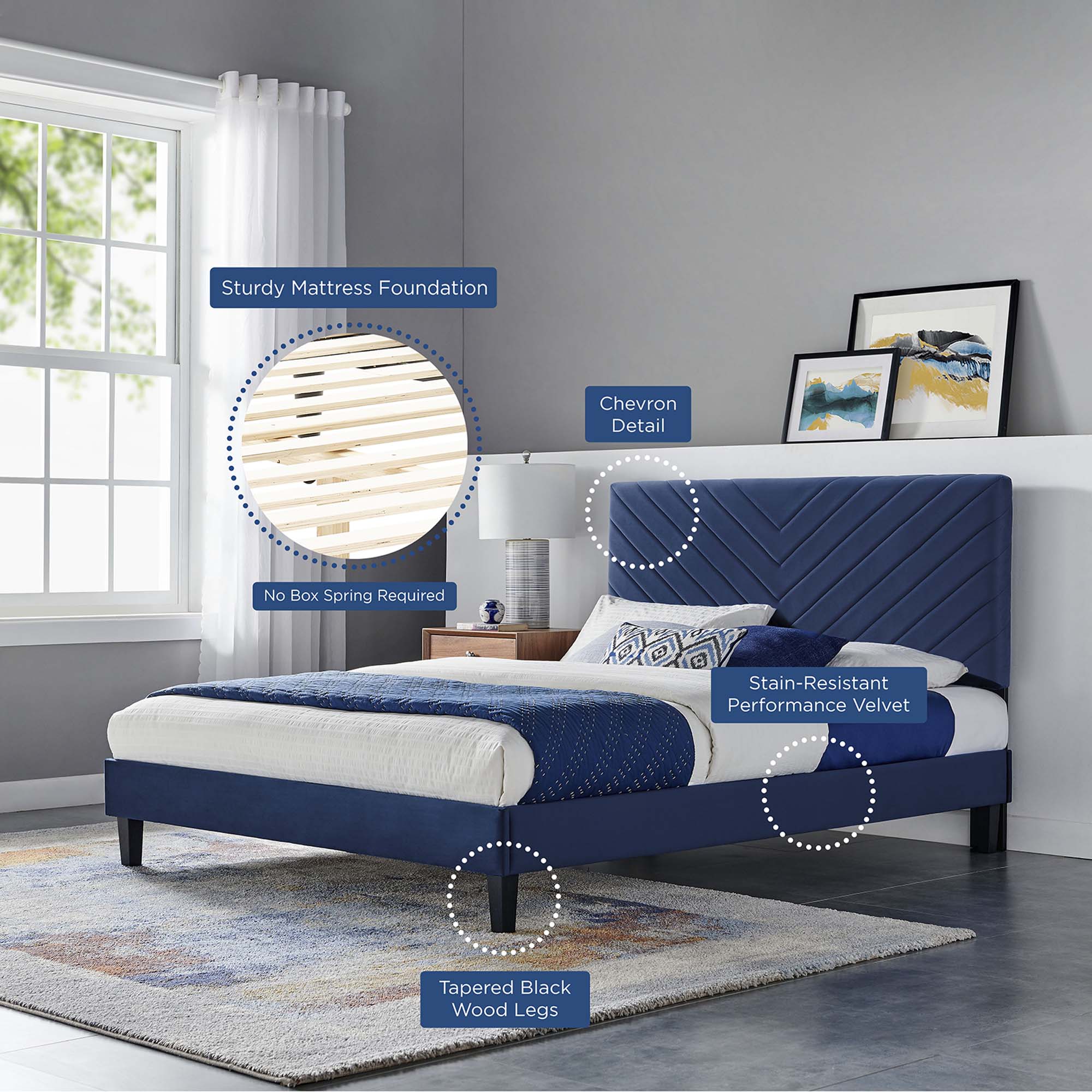 Roxanne Performance Velvet Platform Bed