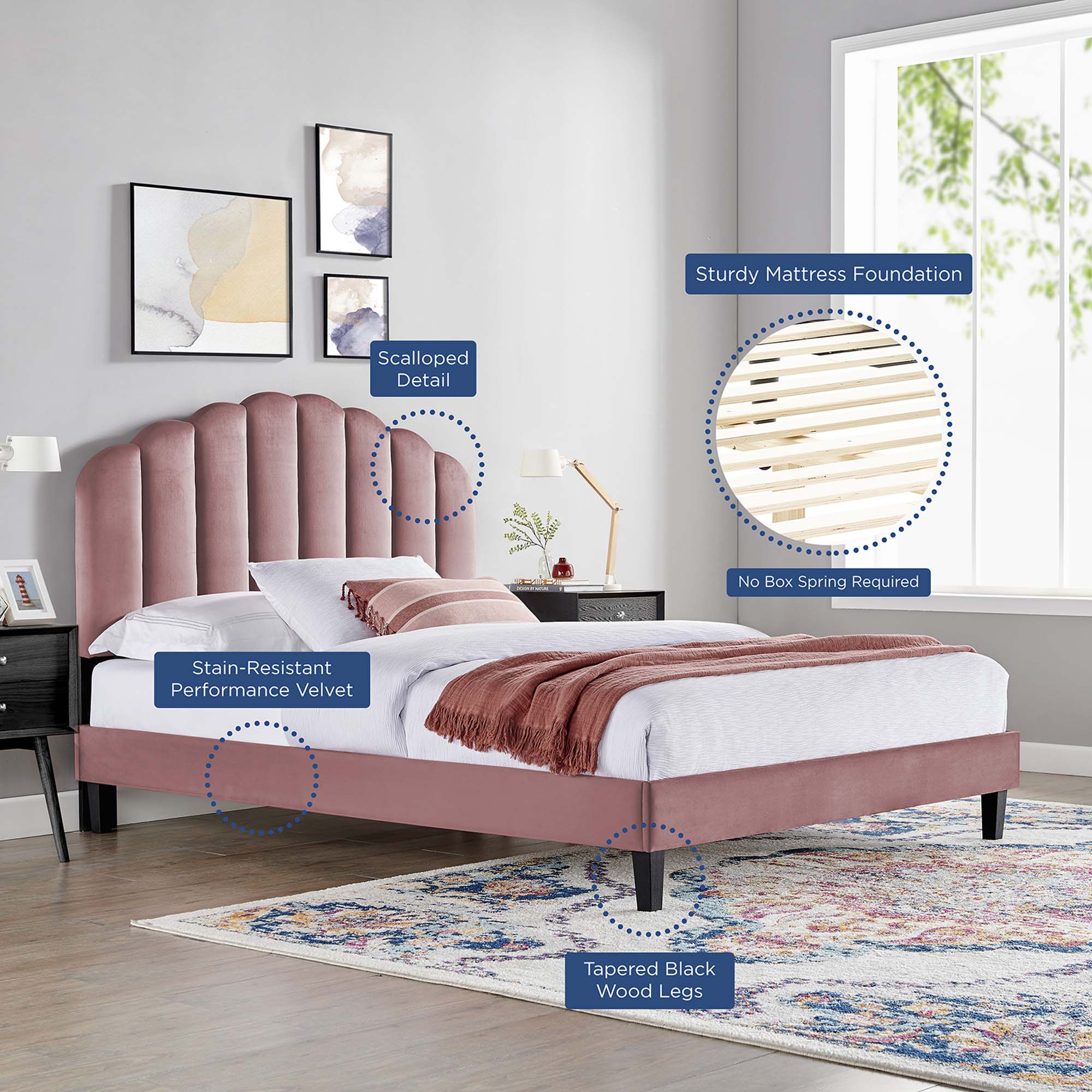 Daisy Performance Velvet Platform Bed
