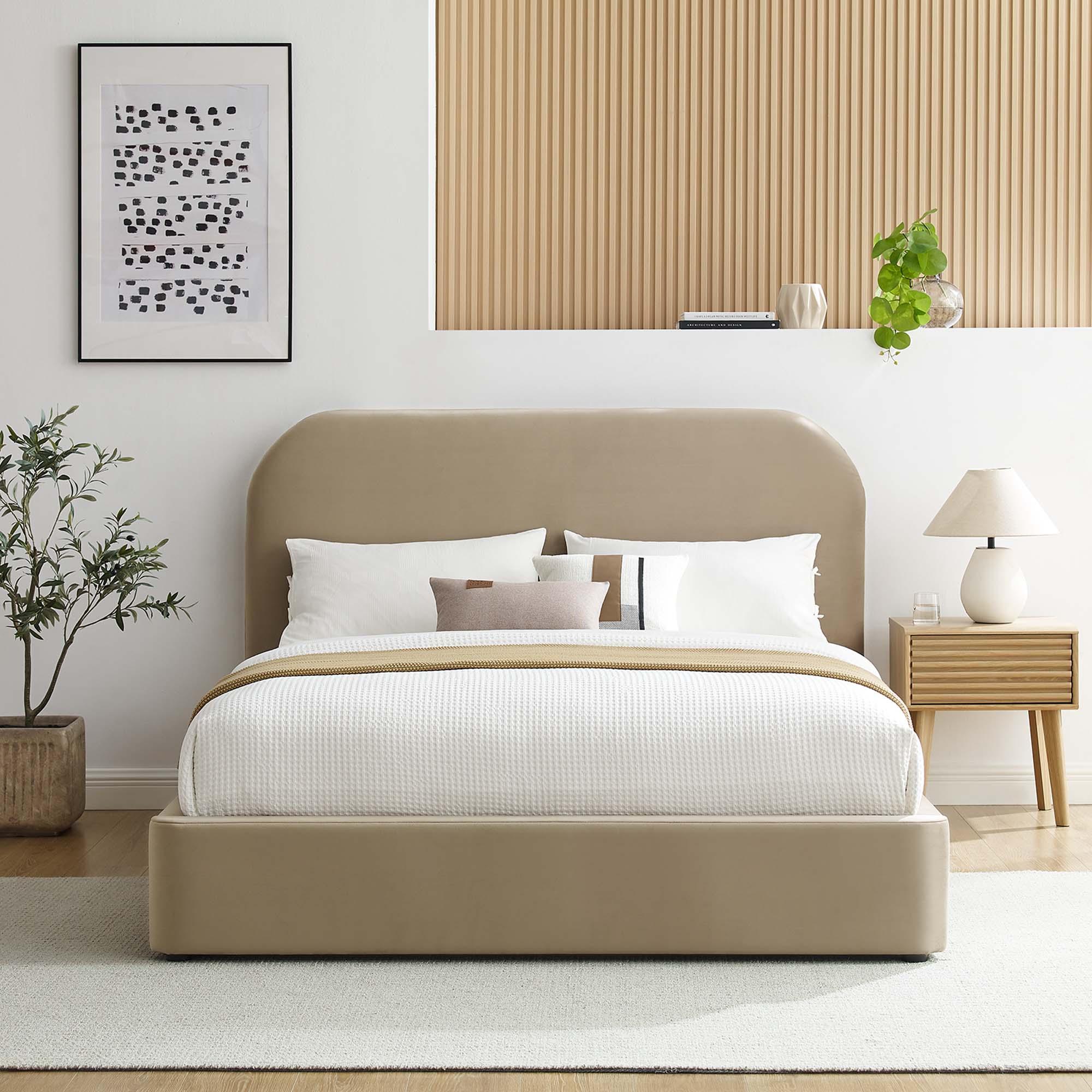 Keynote Performance Velvet Curved Platform Bed