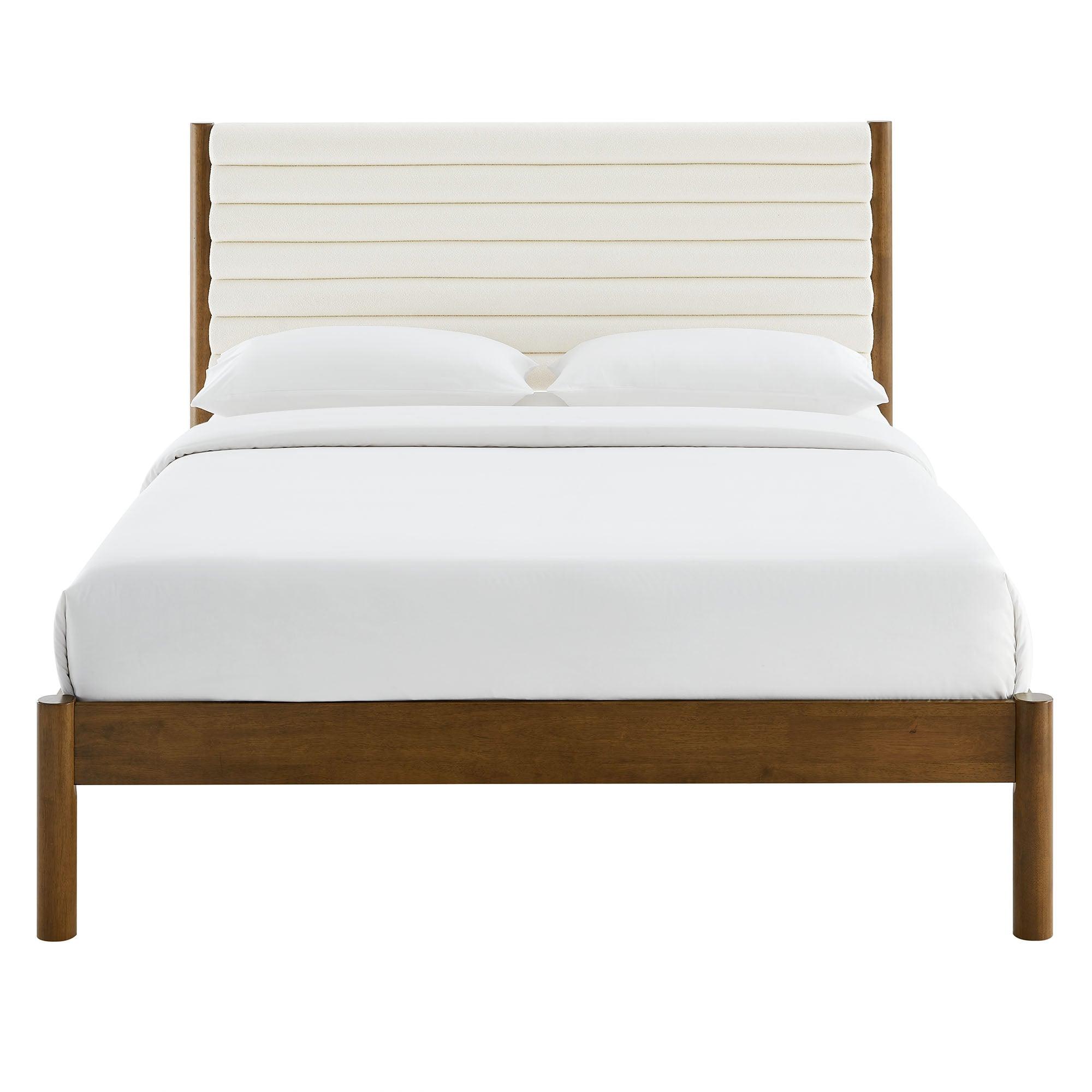 Olea Channel Tufted Boucle Solid Wood Platform Bed