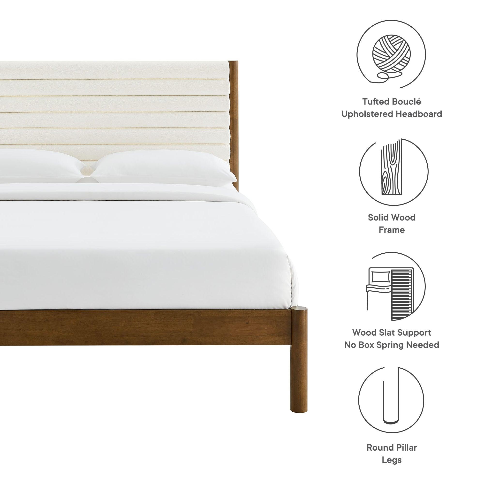 Olea Channel Tufted Boucle Solid Wood Platform Bed