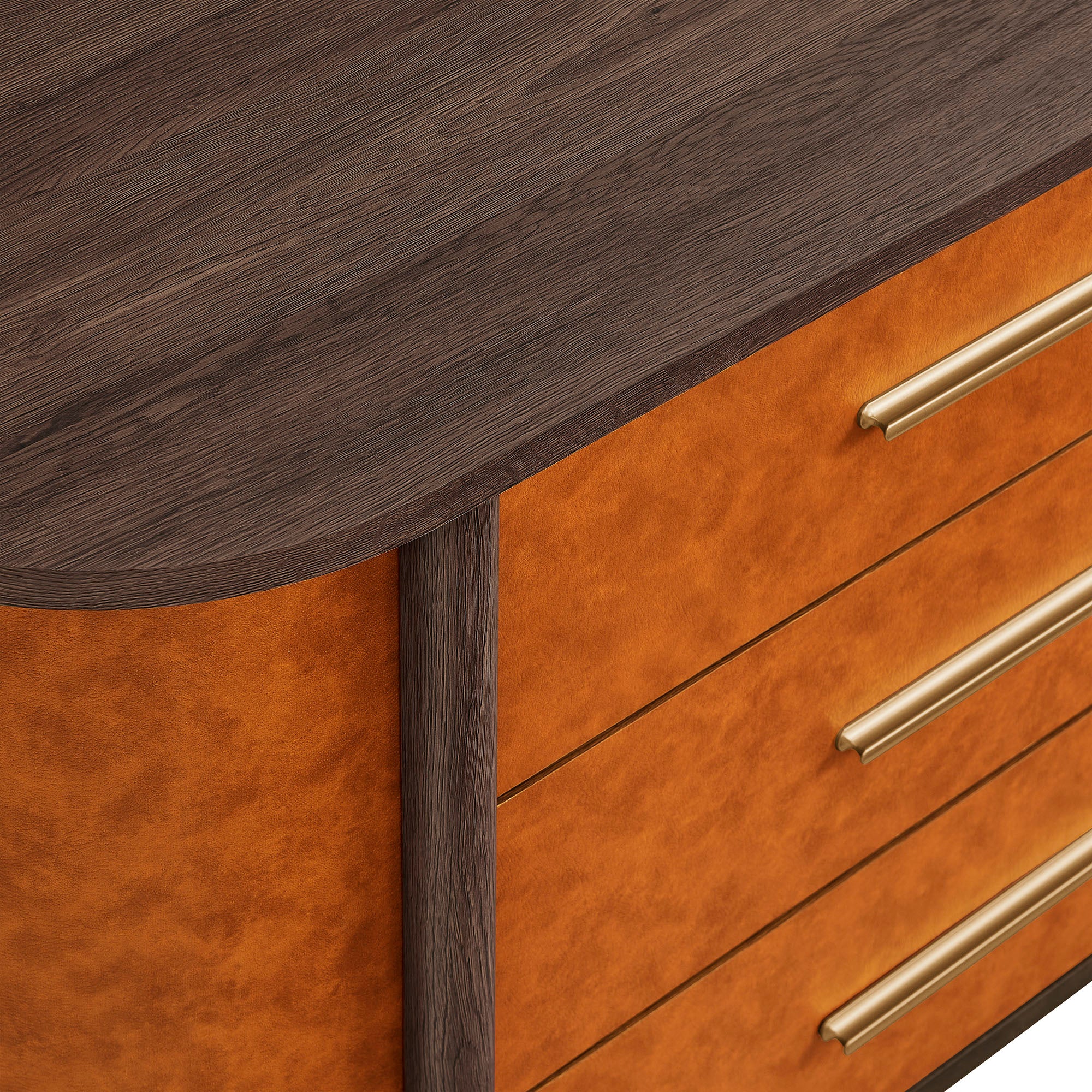 Coralie Curved 6-Drawer Vegan Leather Oval Dresser