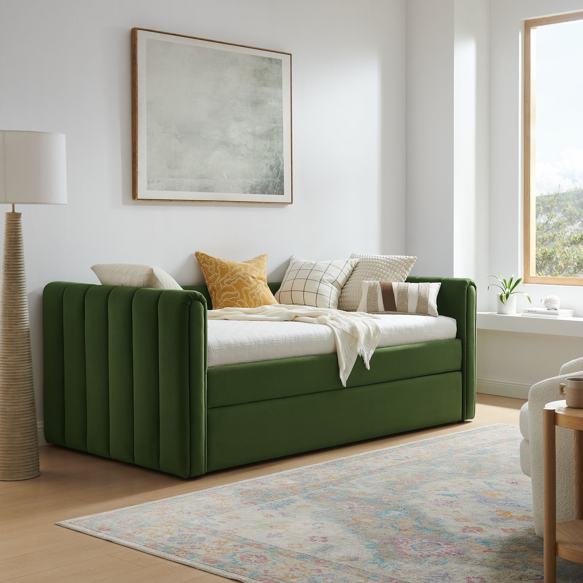 Veyla Channel Tufted Performance Velvet Daybed With Trundle