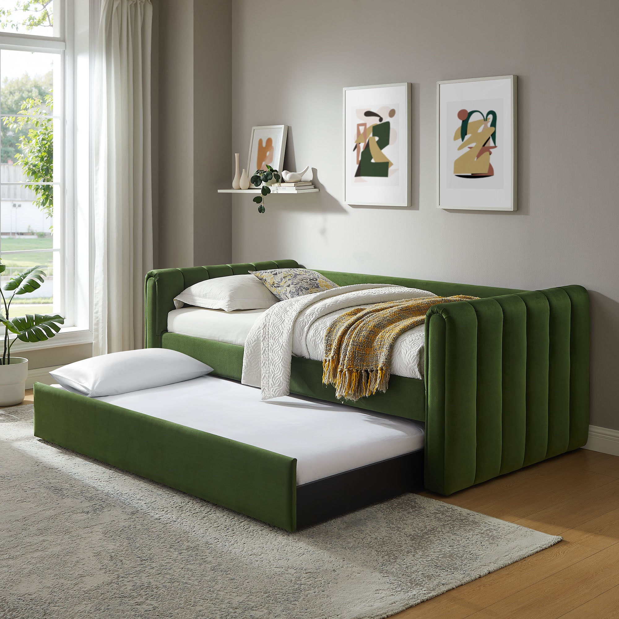 Veyla Channel Tufted Performance Velvet Daybed With Trundle
