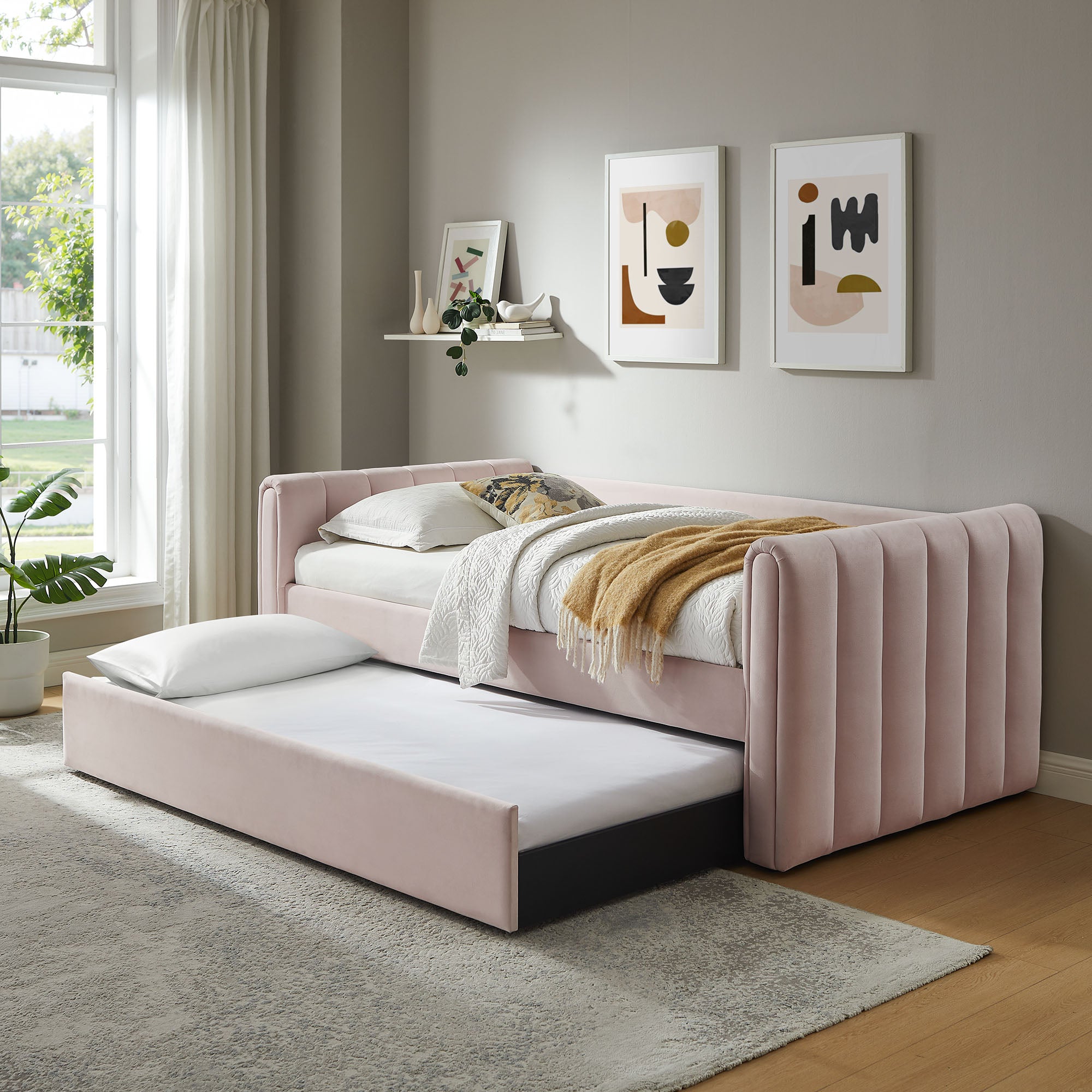Veyla Channel Tufted Performance Velvet Daybed With Trundle
