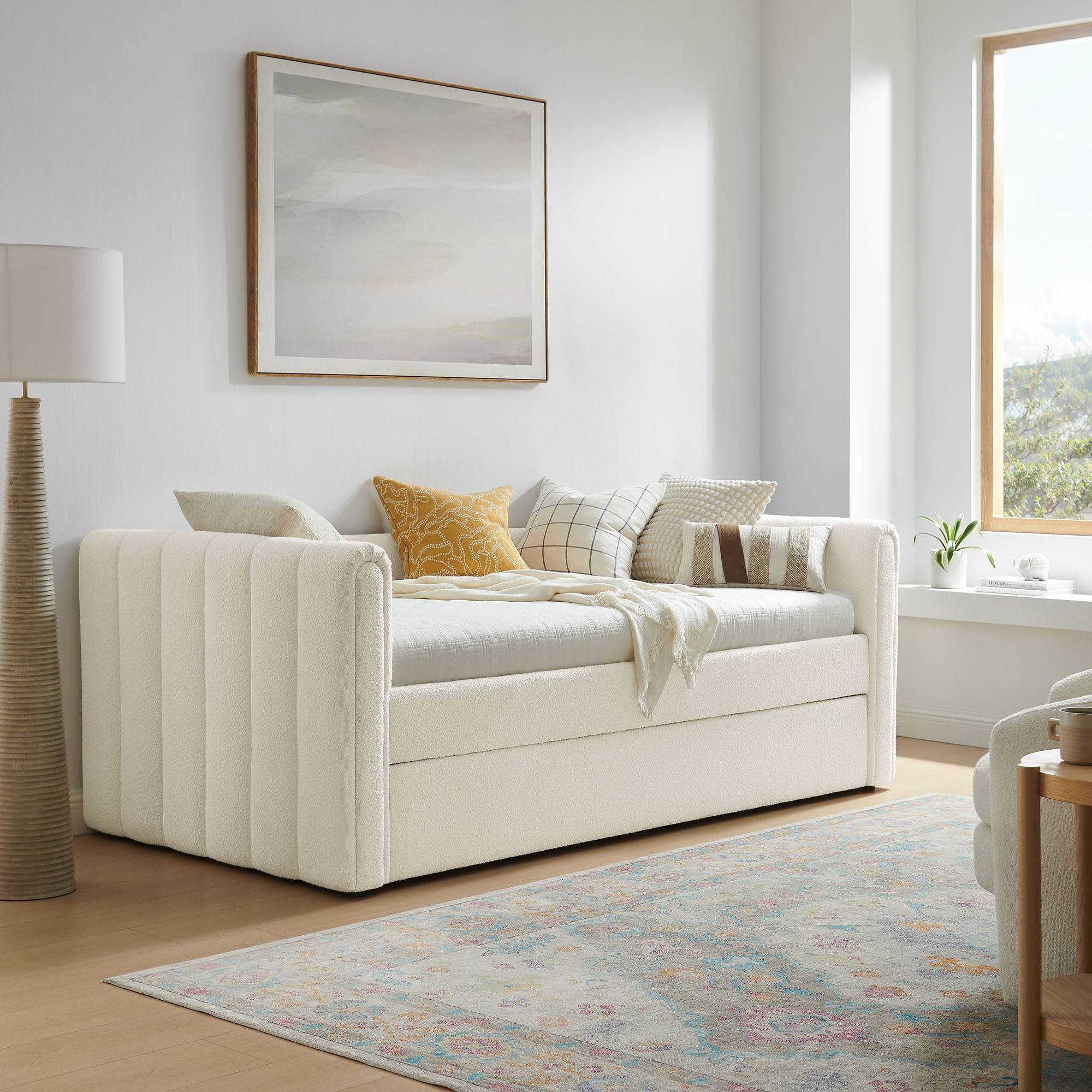 Veyla Channel Tufted Boucle Daybed With Trundle