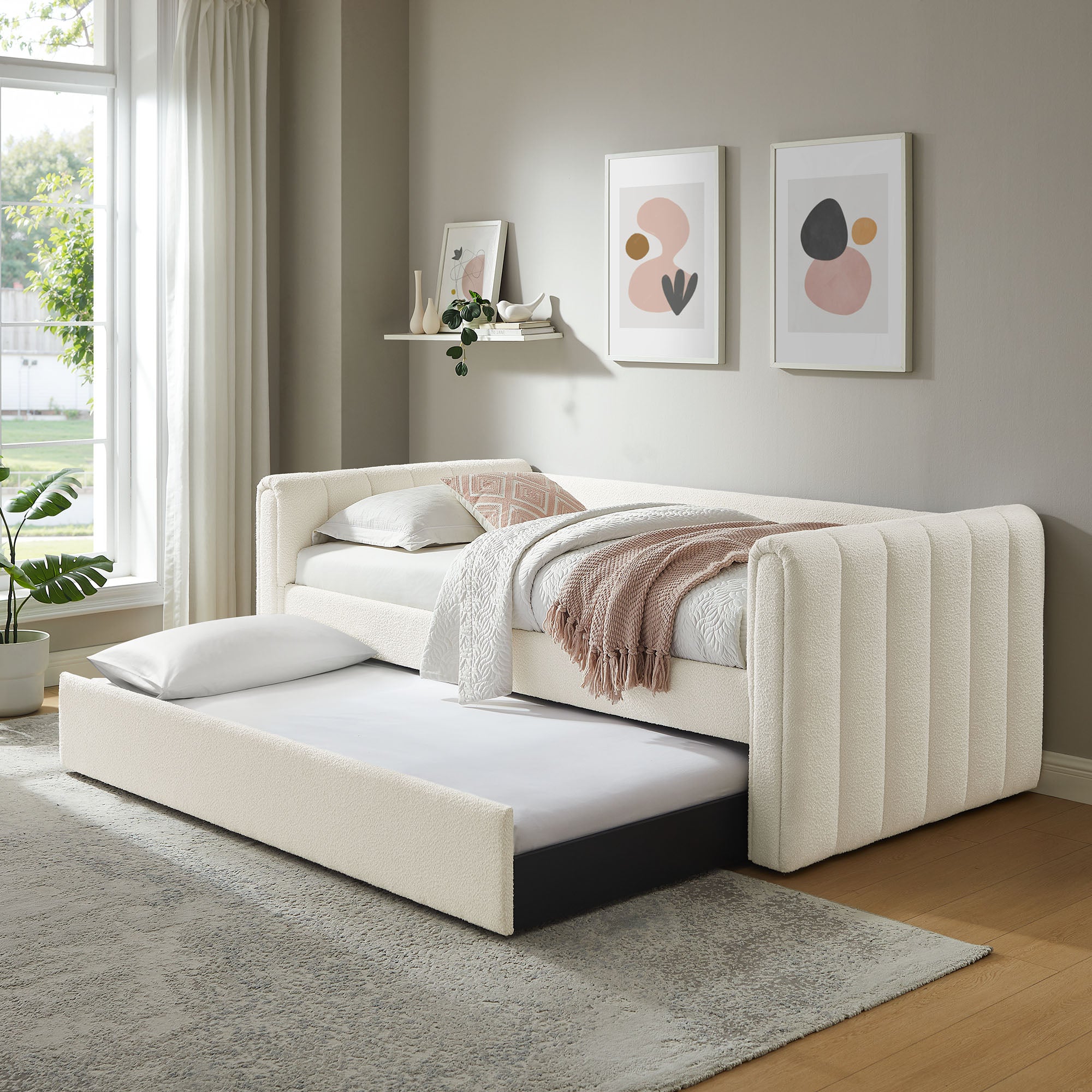 Veyla Channel Tufted Boucle Daybed With Trundle