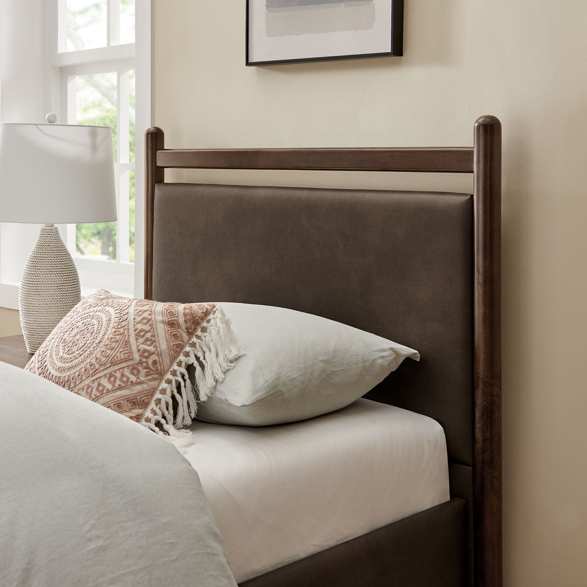 Ginny Size Vegan Leather Platform Bed Frame