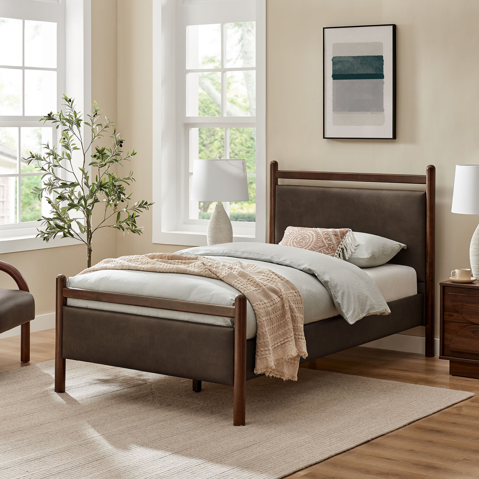 Ginny Size Vegan Leather Platform Bed Frame