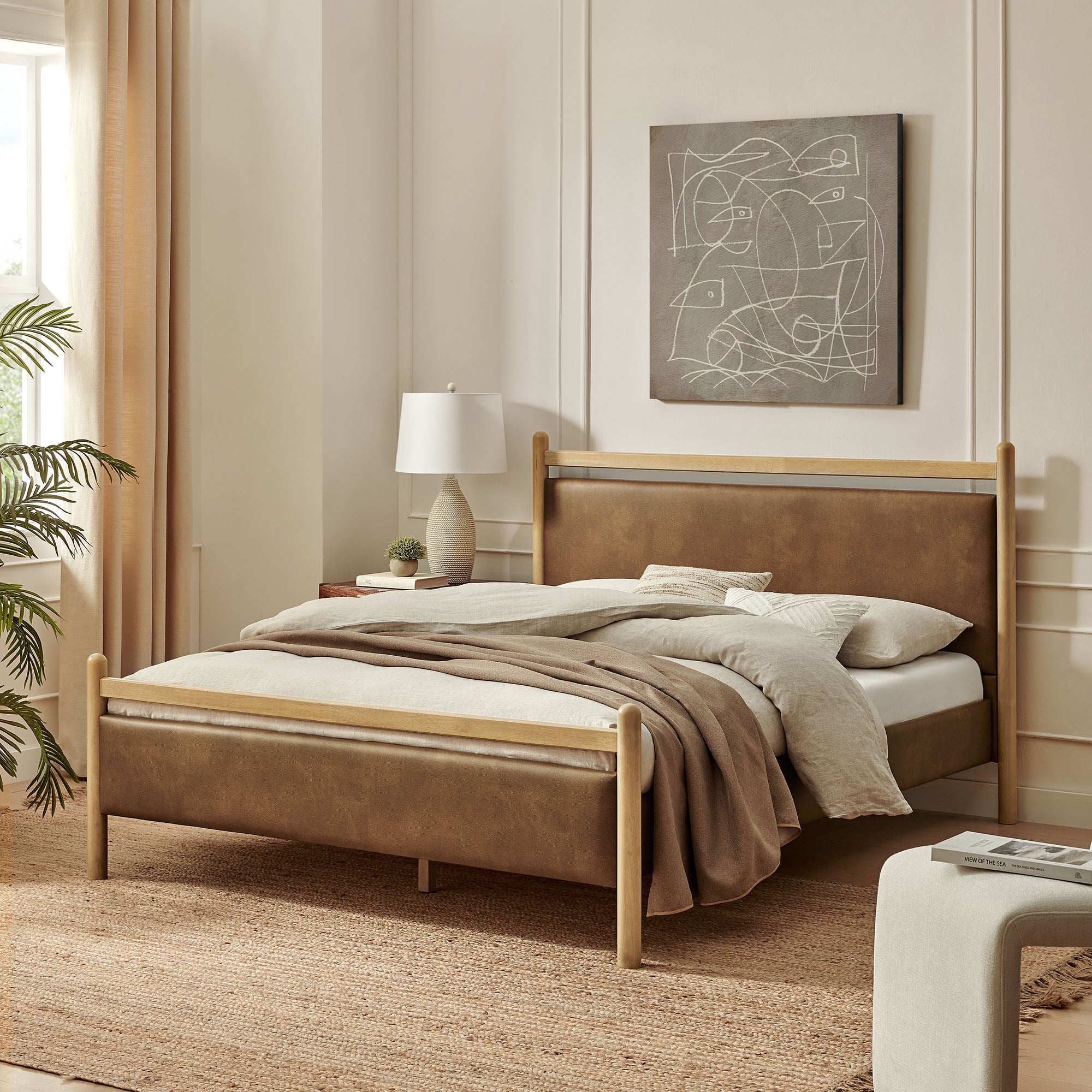 Ginny Size Vegan Leather Platform Bed Frame